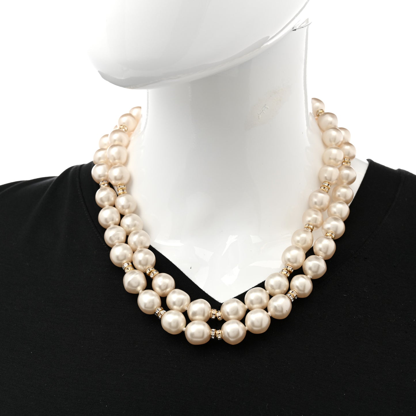 Pearl Crystal Double Strand Necklace Gold