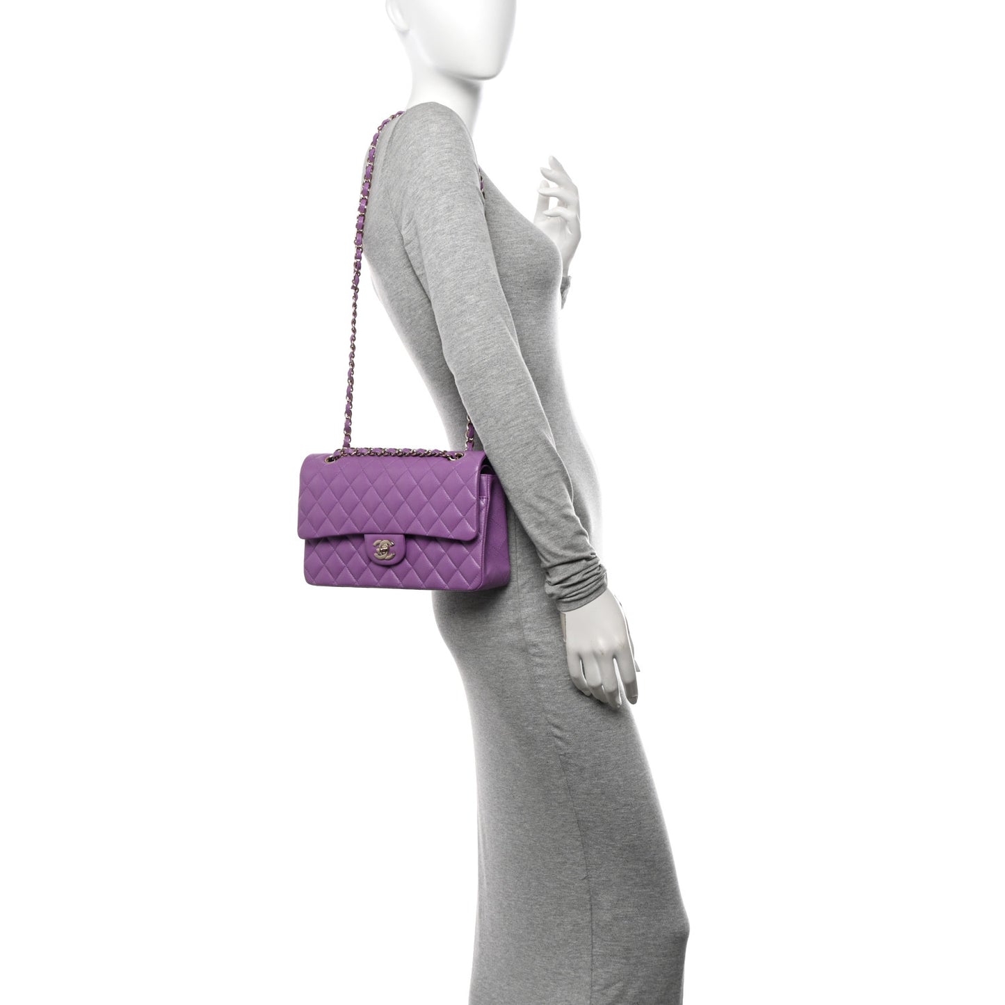 Caviar Quilted Medium Double Flap Purple