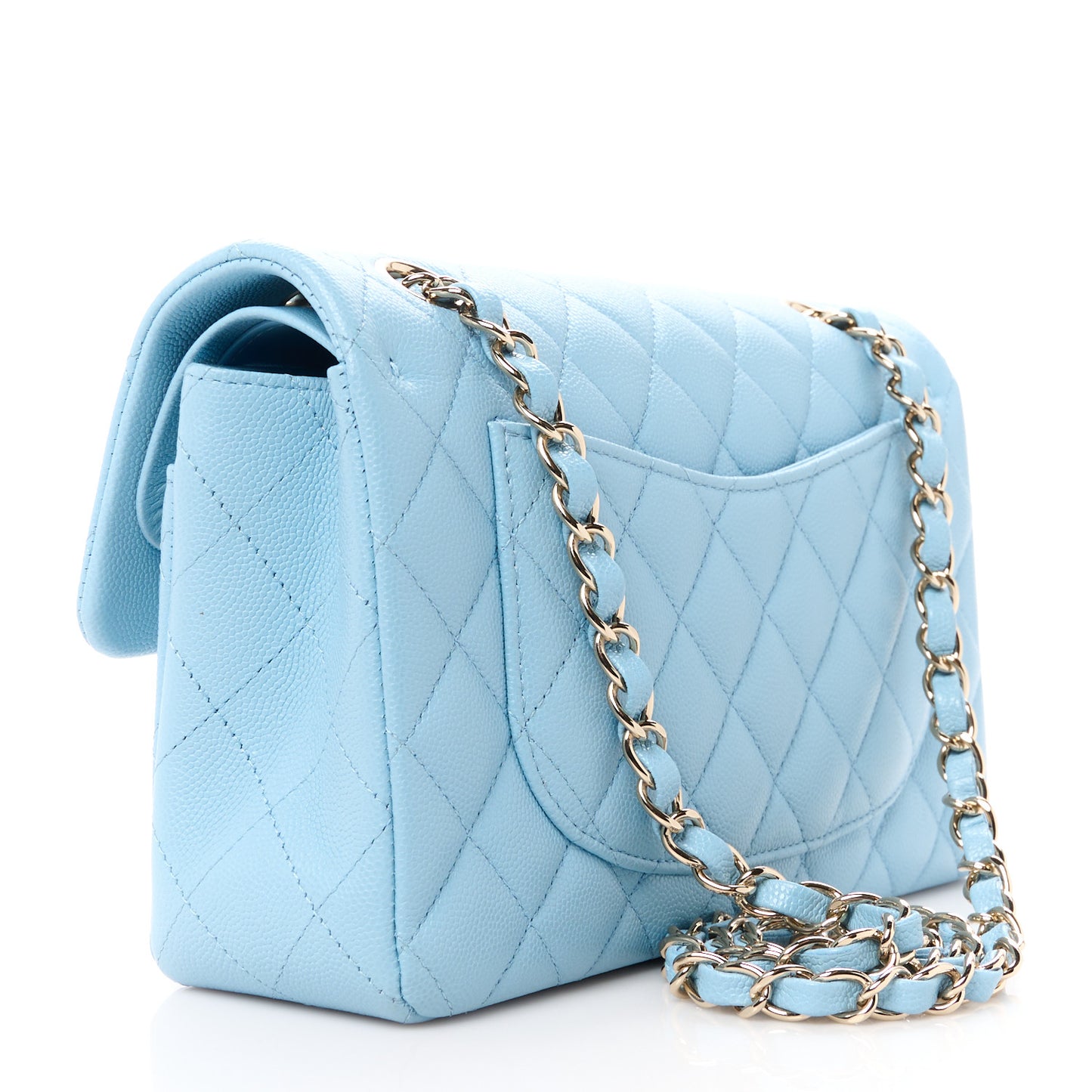 Caviar Quilted Small Double Flap Light Blue