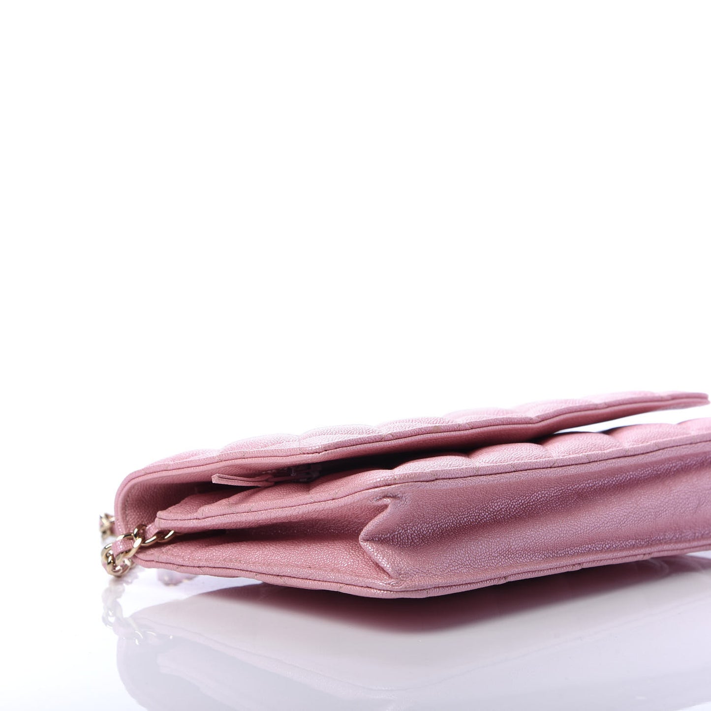 Iridescent Caviar Quilted Wallet on Chain WOC Rose Pink