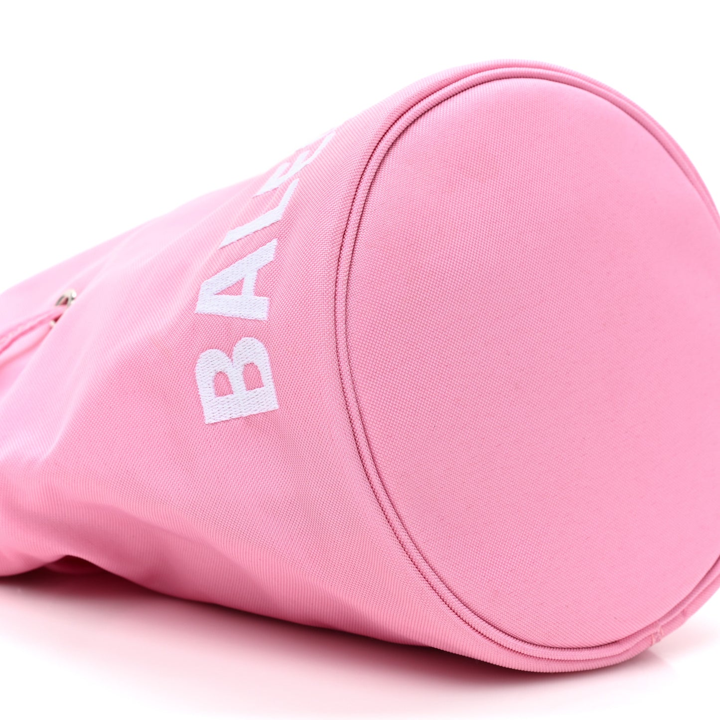 Recycled Sport Nylon Logo Embroidered Wheel Drawstring Bucket Bag XS Pink White