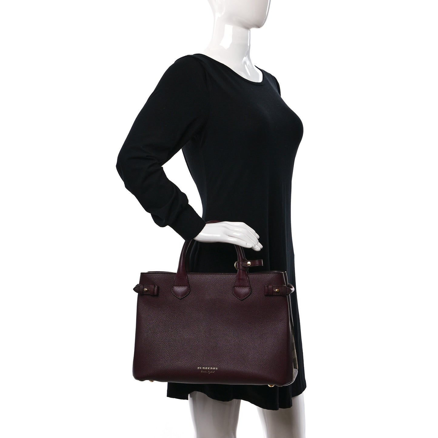 Grainy Calfskin House Check Medium Banner Tote Mahogany Red