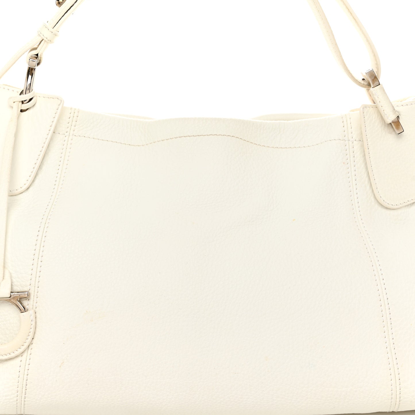 Grained Calfskin Gancini Shoulder Bag White