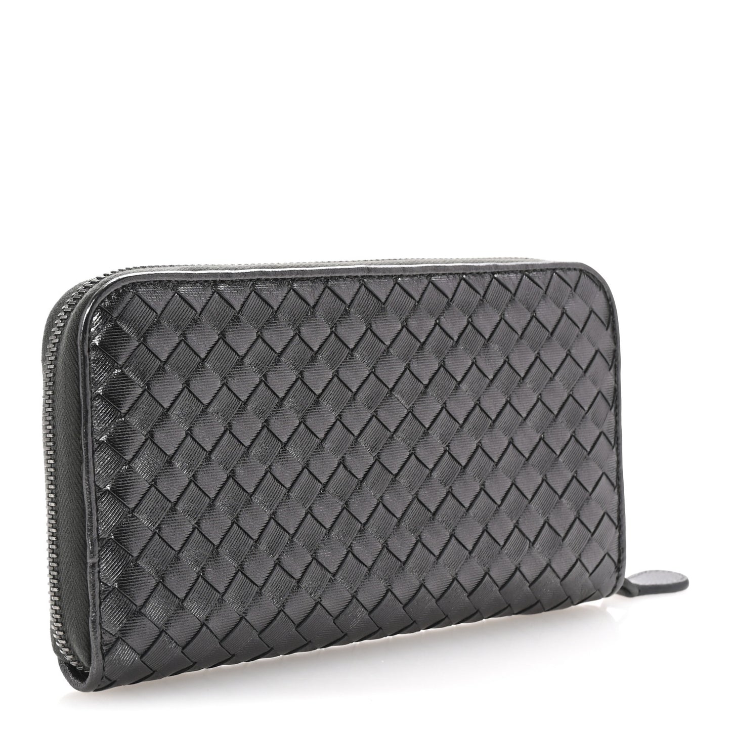 Metallic Nappa Intrecciato Zip Around Wallet Black
