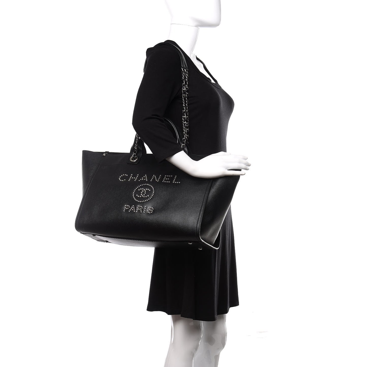 Caviar Medium Studded Deauville Tote Black