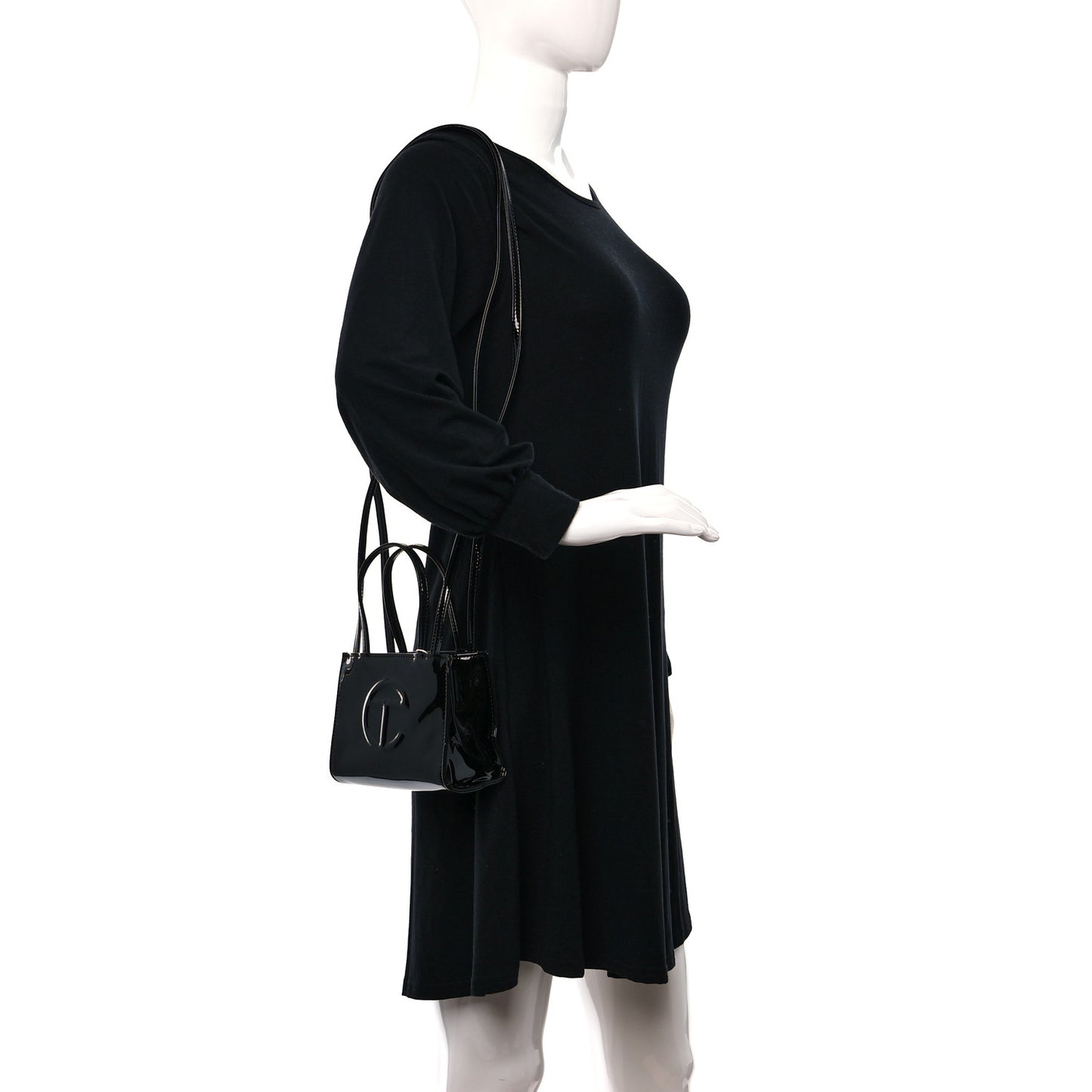 Patent Vegan Leather Small Shopping Bag Black