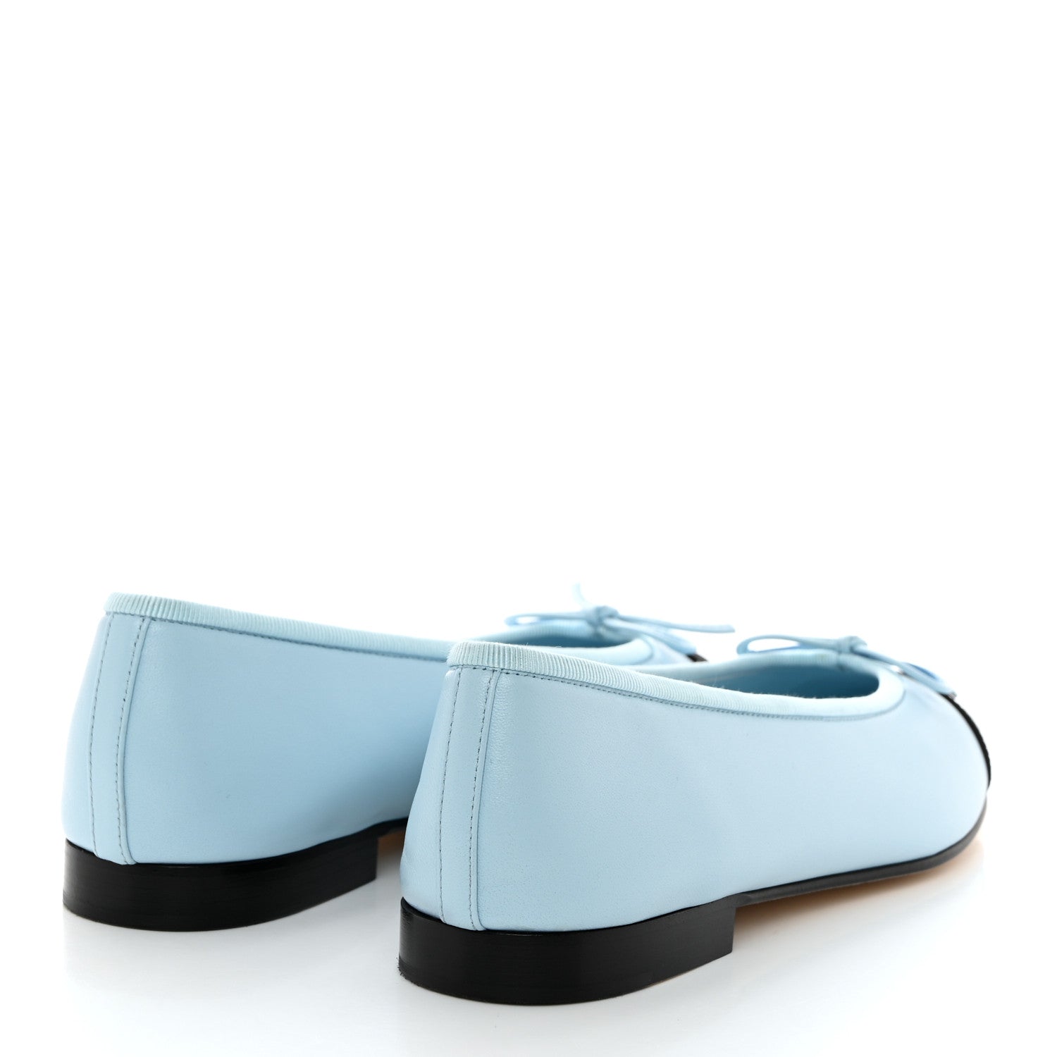 Chanel Lambskin Grosgrain Cap Toe CC Ballerina Flats 37.5 Light Blue Black 4 of 10