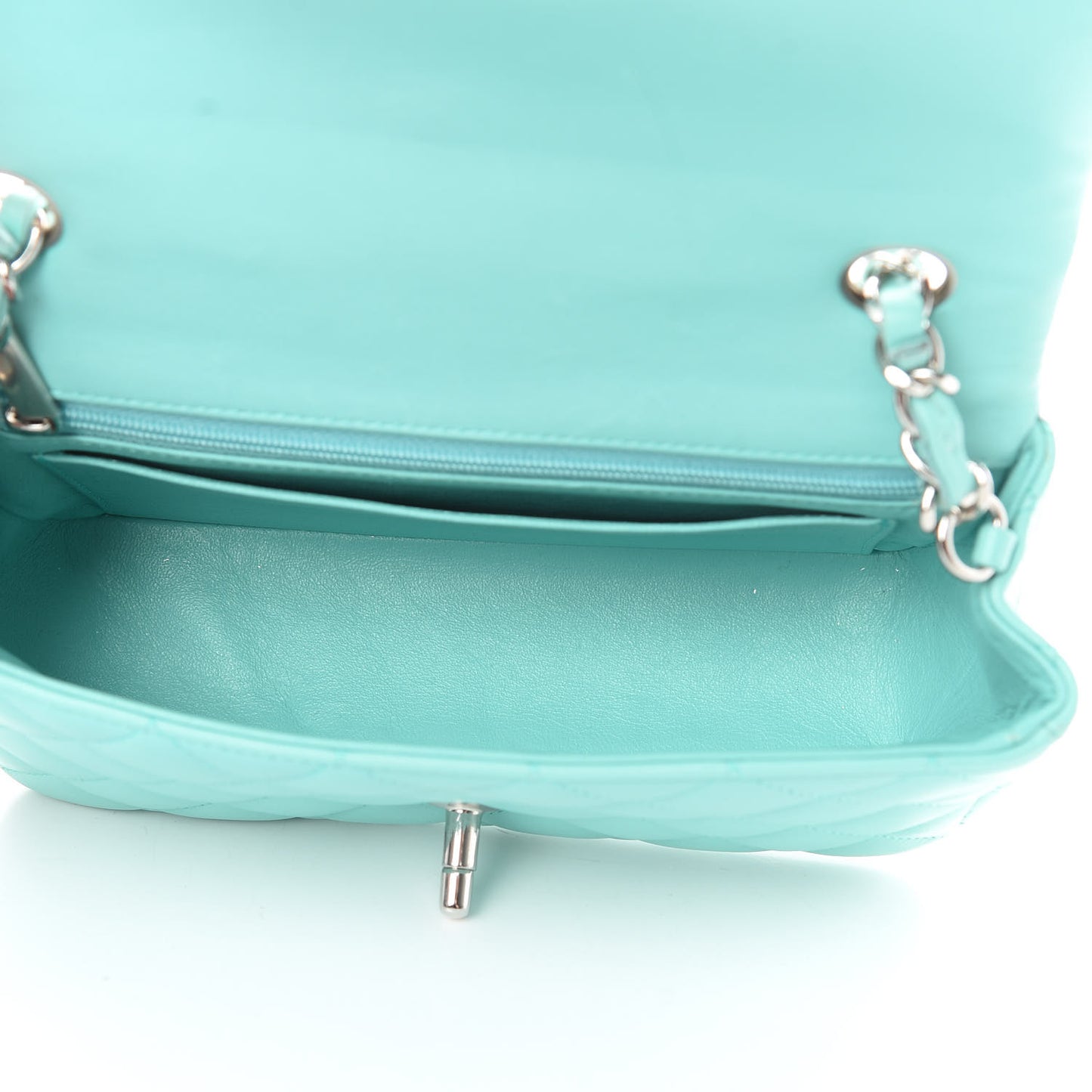 Lambskin Quilted Mini Rectangular Flap Light Blue