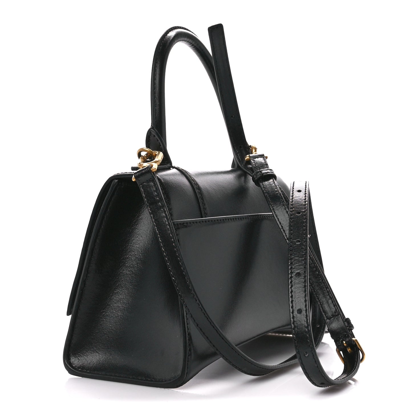 Shiny Box Calfskin Small Hourglass Top Handle Bag Black