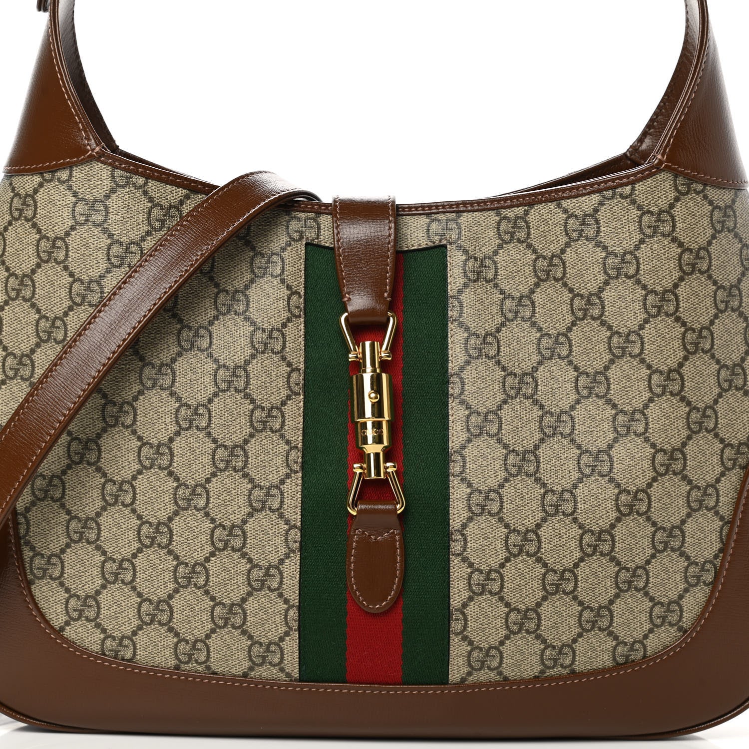 Gucci GG Supreme Monogram Azalea Calfskin Web Medium Jackie 1961 Hobo Beige Ebony Brown Sugar 8 of 10