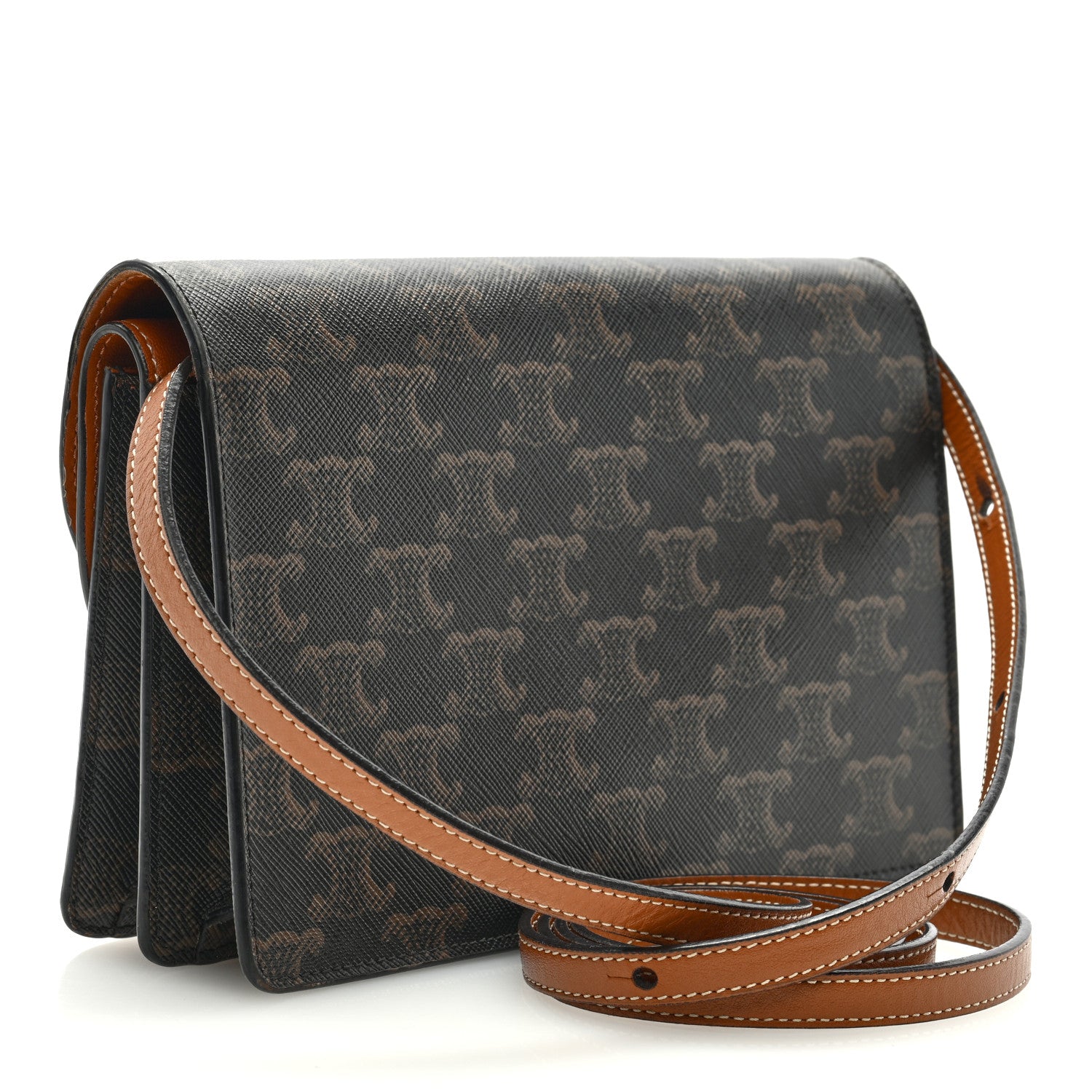 Celine Triomphe Canvas Lambskin Wallet On Strap Tan 2 of 7