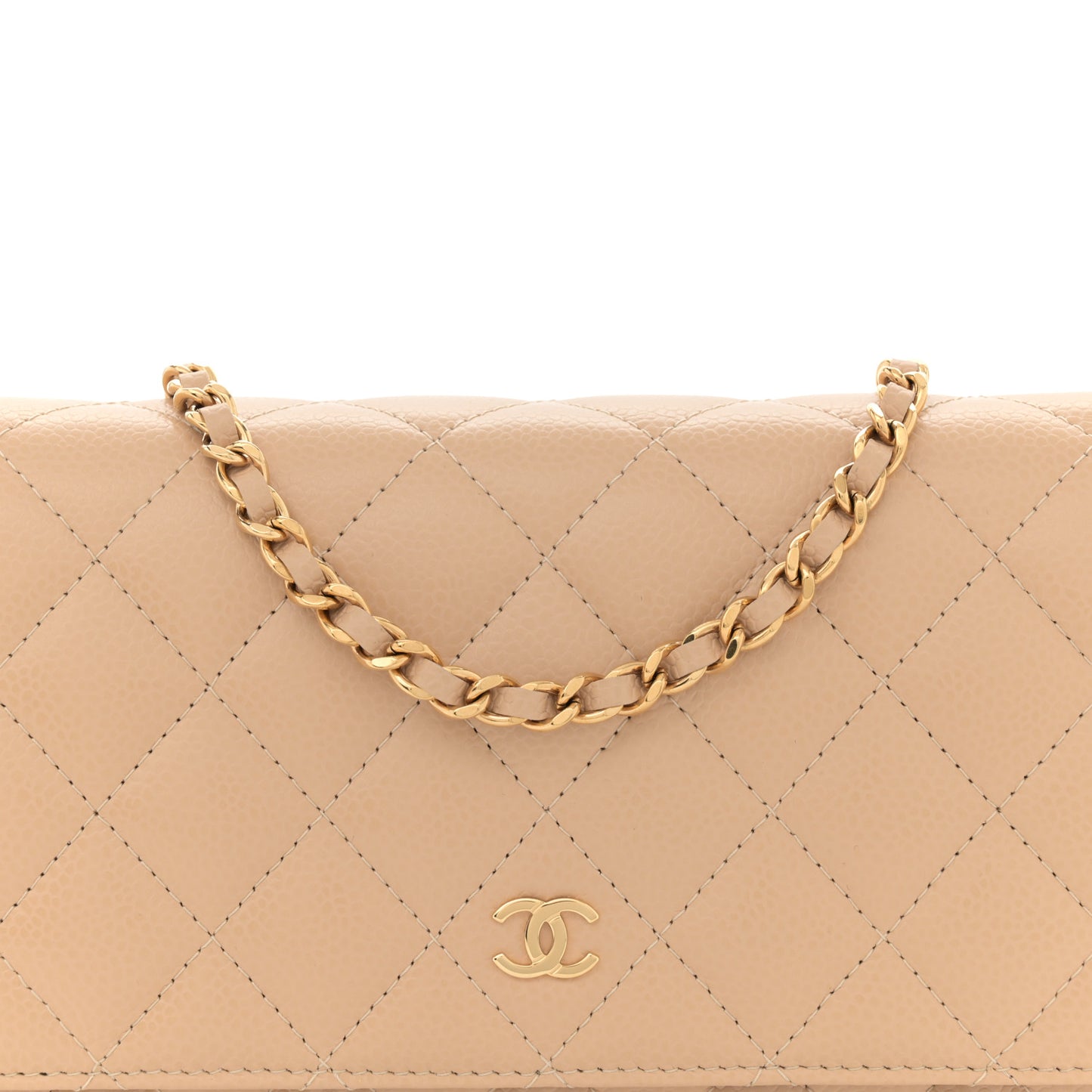 Caviar Quilted Wallet on Chain WOC Beige
