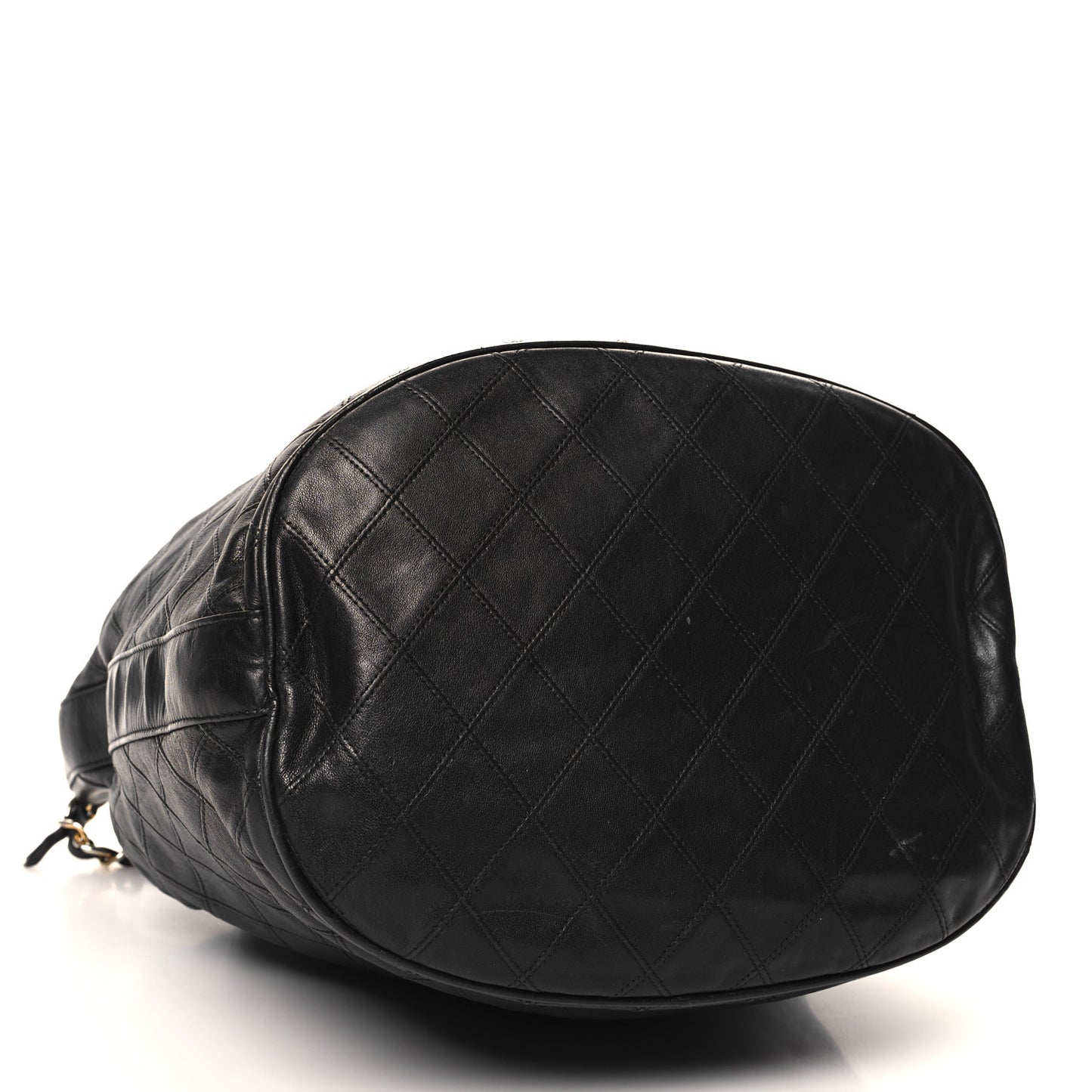 Lambskin Diamond Stitched CC Drawstring Shoulder Bag Black