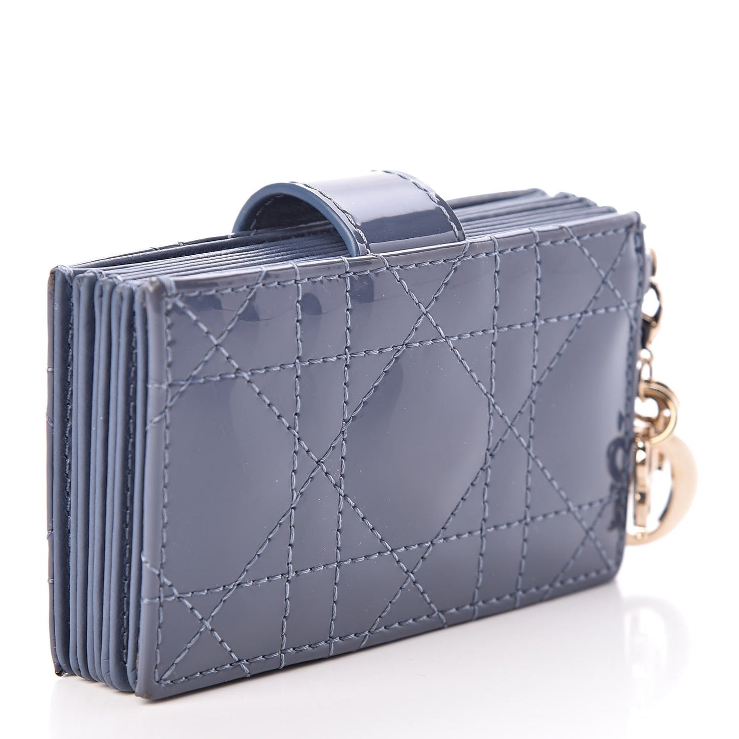 Patent Cannage Lady Dior 5-Gusset Card Holder Blue