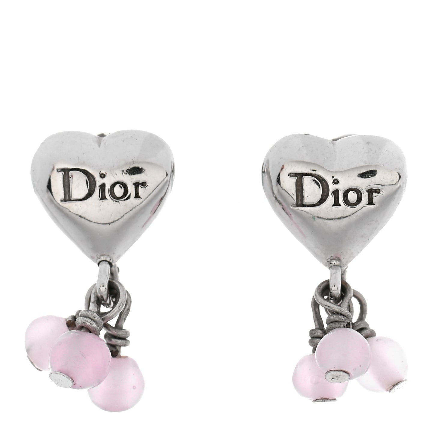 Heart Bead Earrings Silver Pink