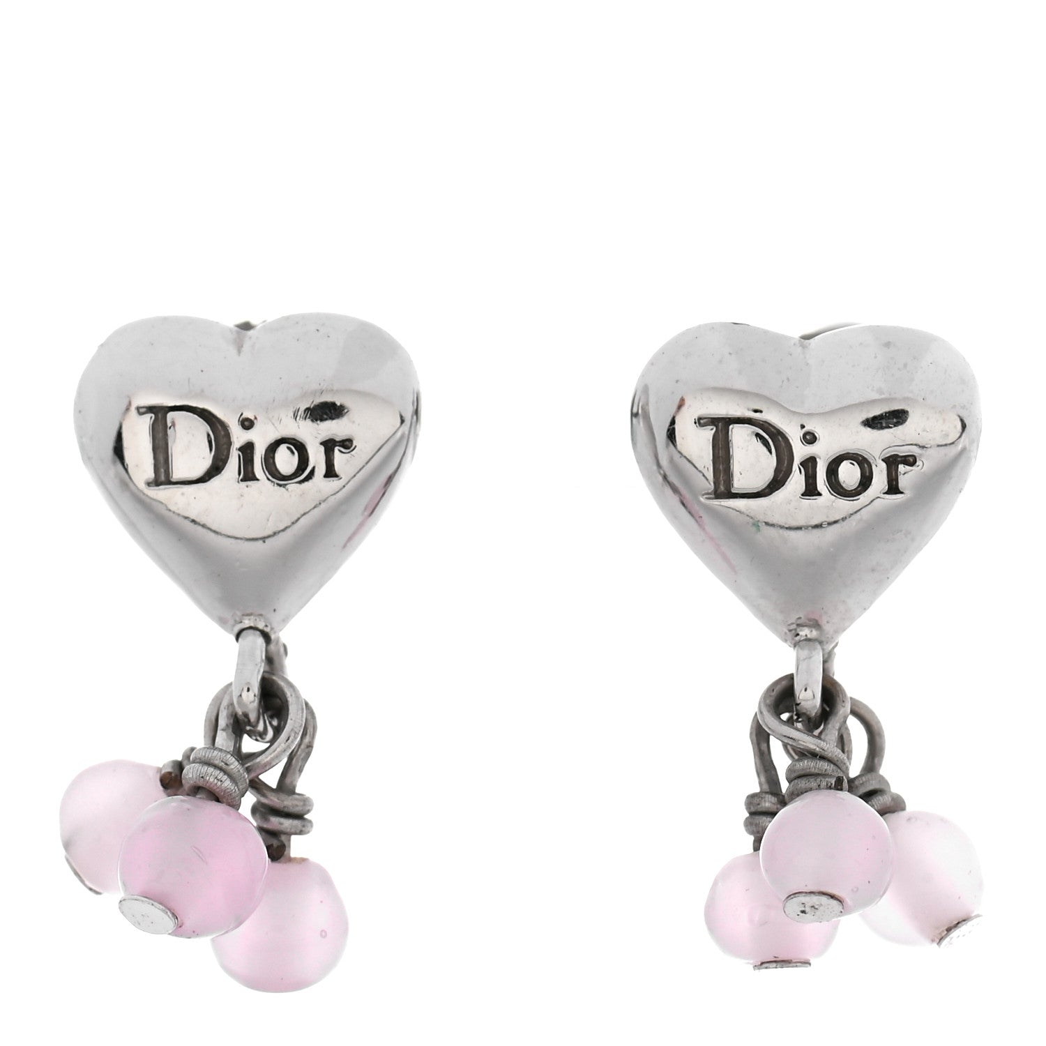 Christian Dior Heart Bead Earrings Silver Pink 1 of 4