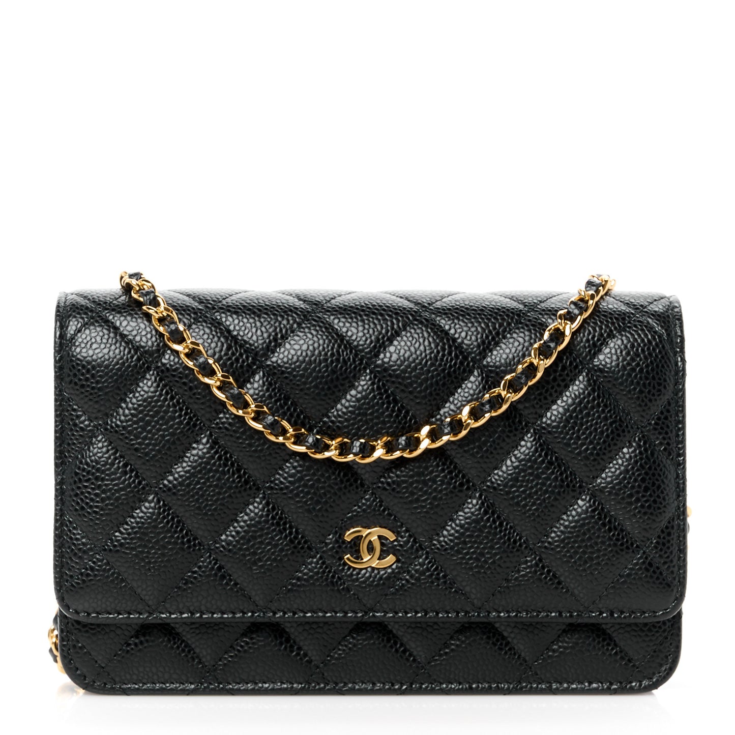 Caviar Quilted Wallet on Chain WOC Black