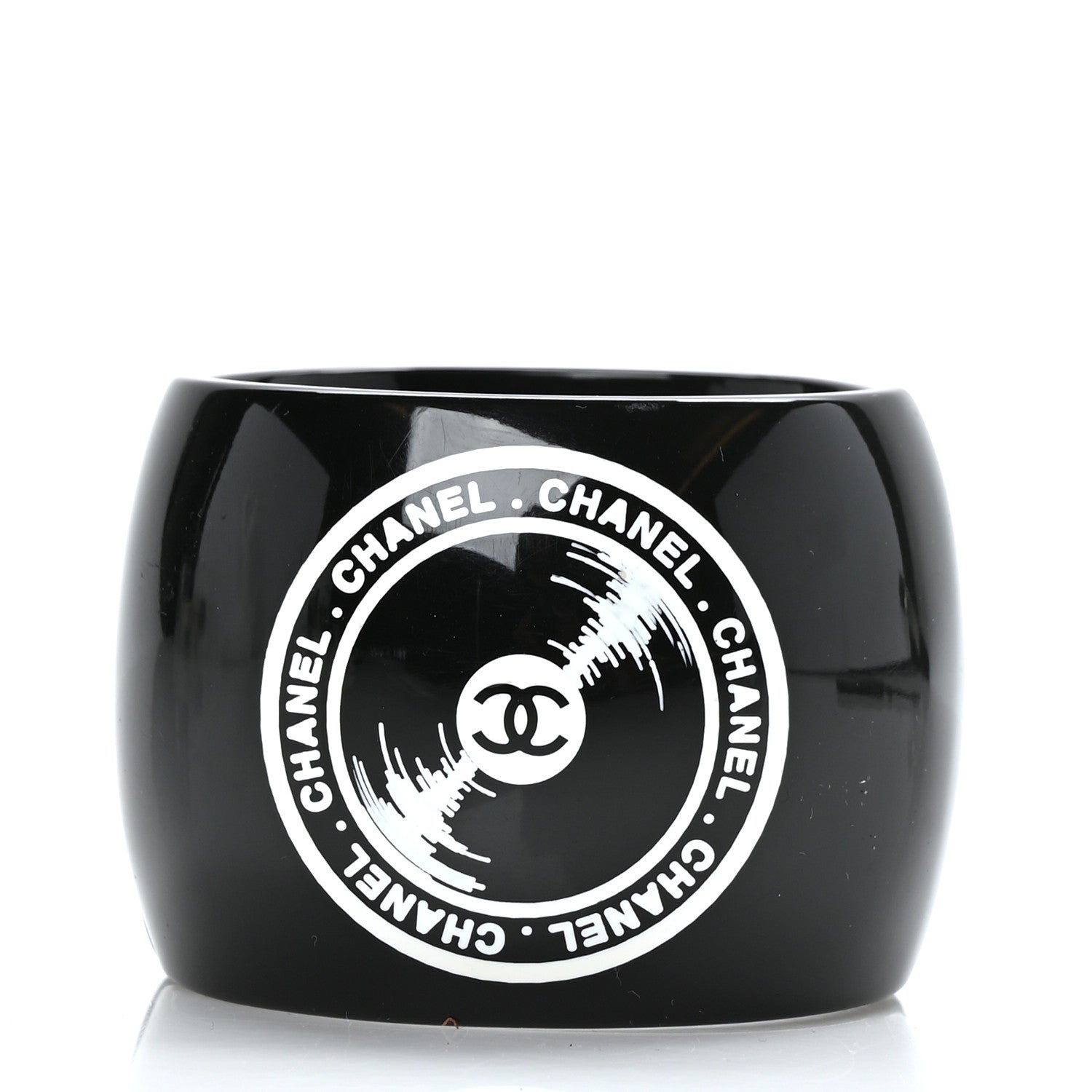 Chanel Resin CC Cuff Vinyl Record Black White 3 of 5