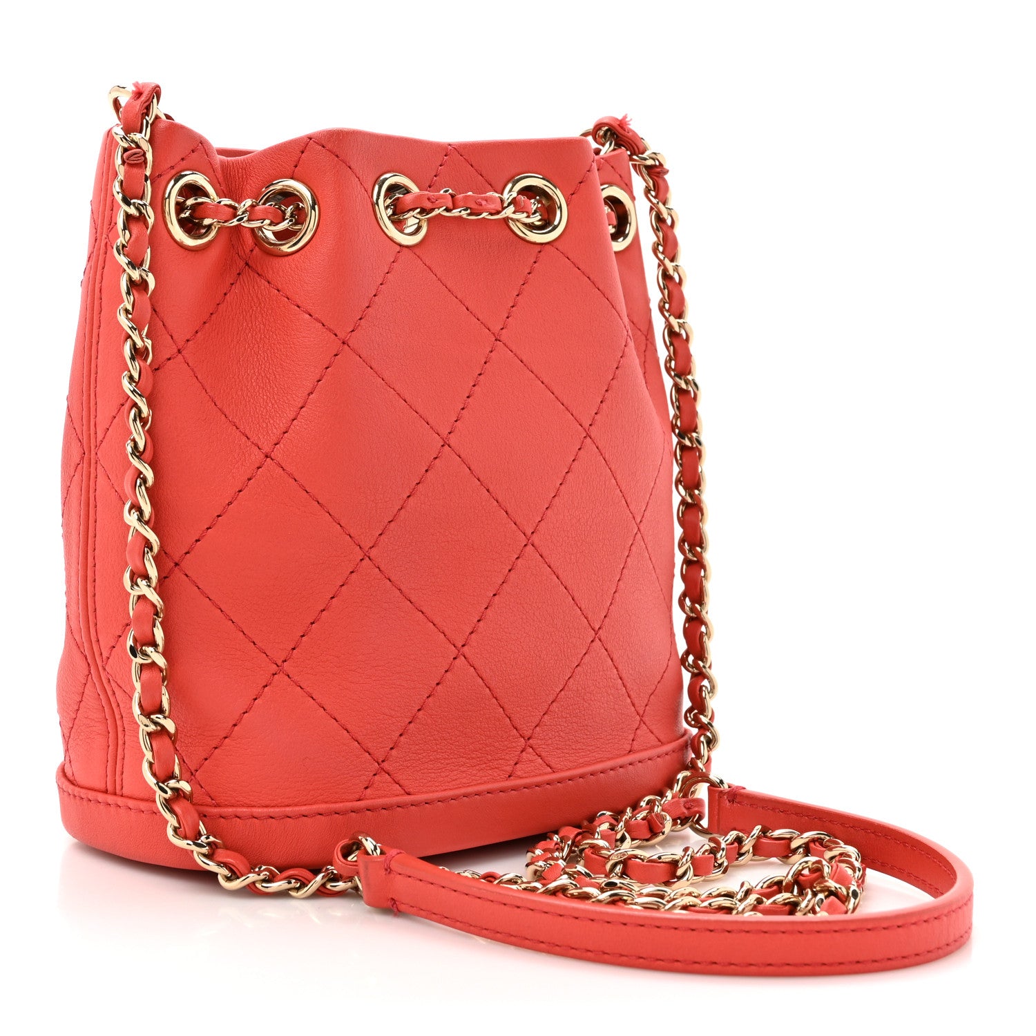 Chanel Calfskin Stitched Mini Drawstring CC Bag Red 3 of 10