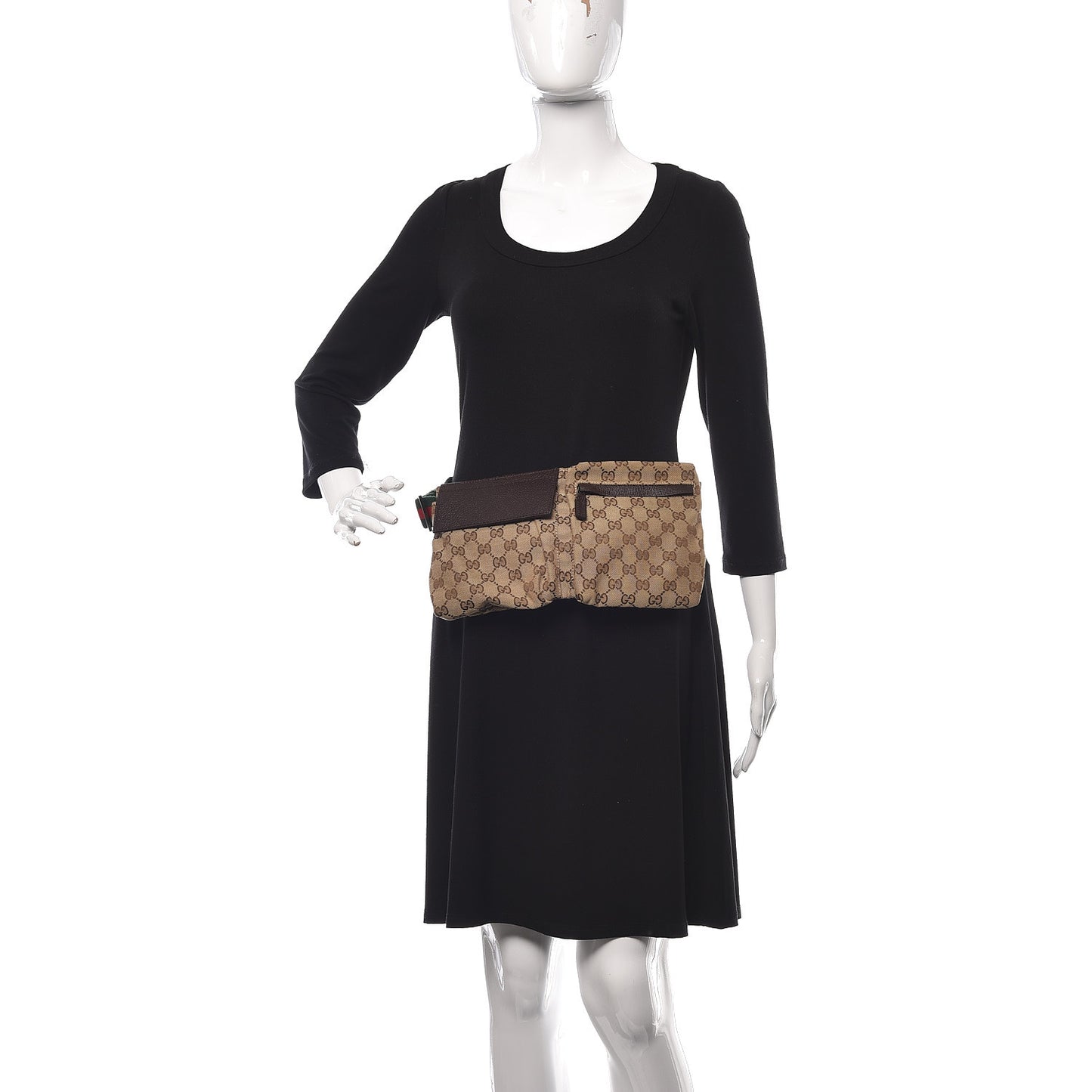 GG Monogram Double Pocket Belt Bag Dark Brown