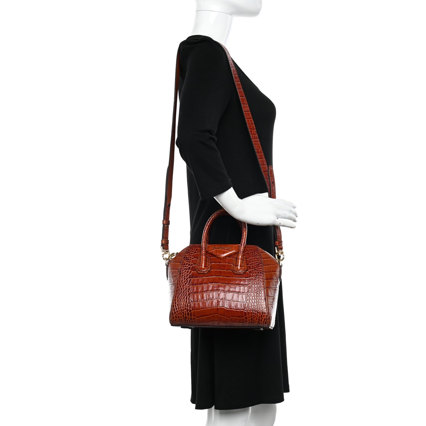 Calfskin Crocodile Embossed Mini Antigona Cognac