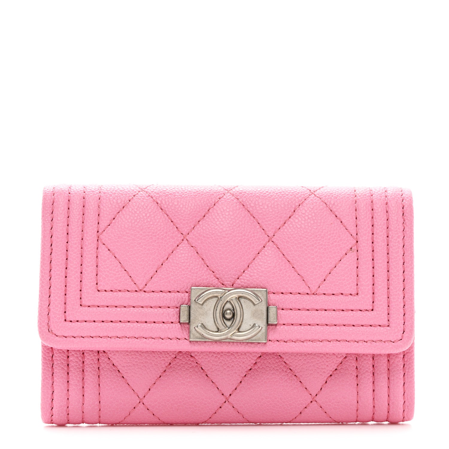 Chanel Caviar Quilted Boy Flap Card Holder Wallet Pink 1 of 9