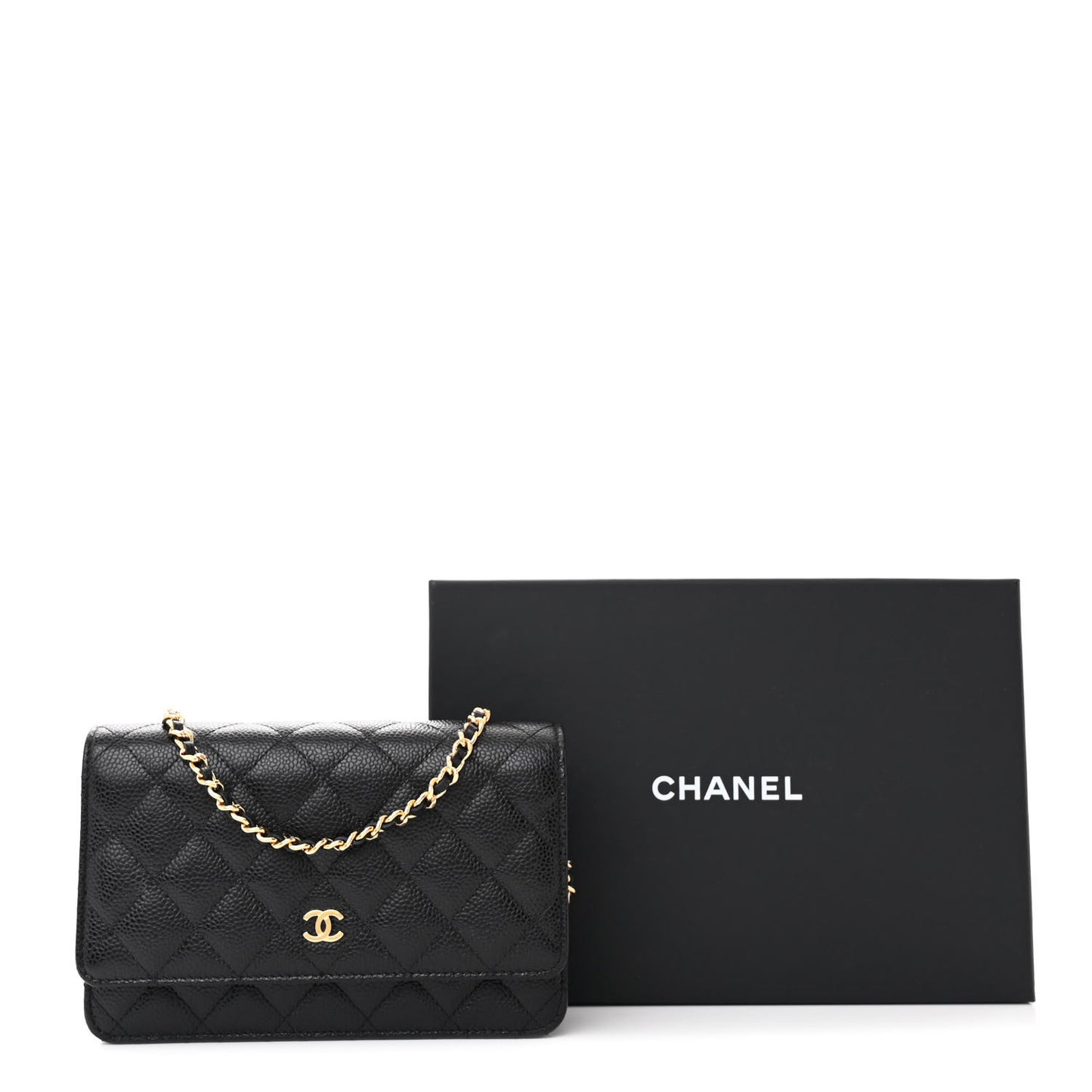 Caviar Quilted Wallet on Chain WOC Black