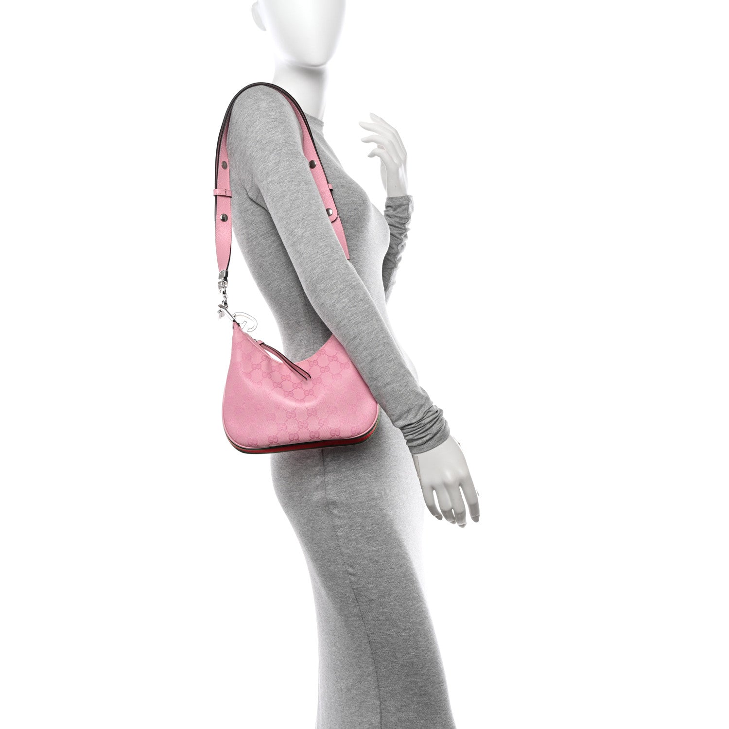 Gucci GG Crystal Coated Canvas Monogram Web Small Attache Shoulder Bag Pink 2 of 10