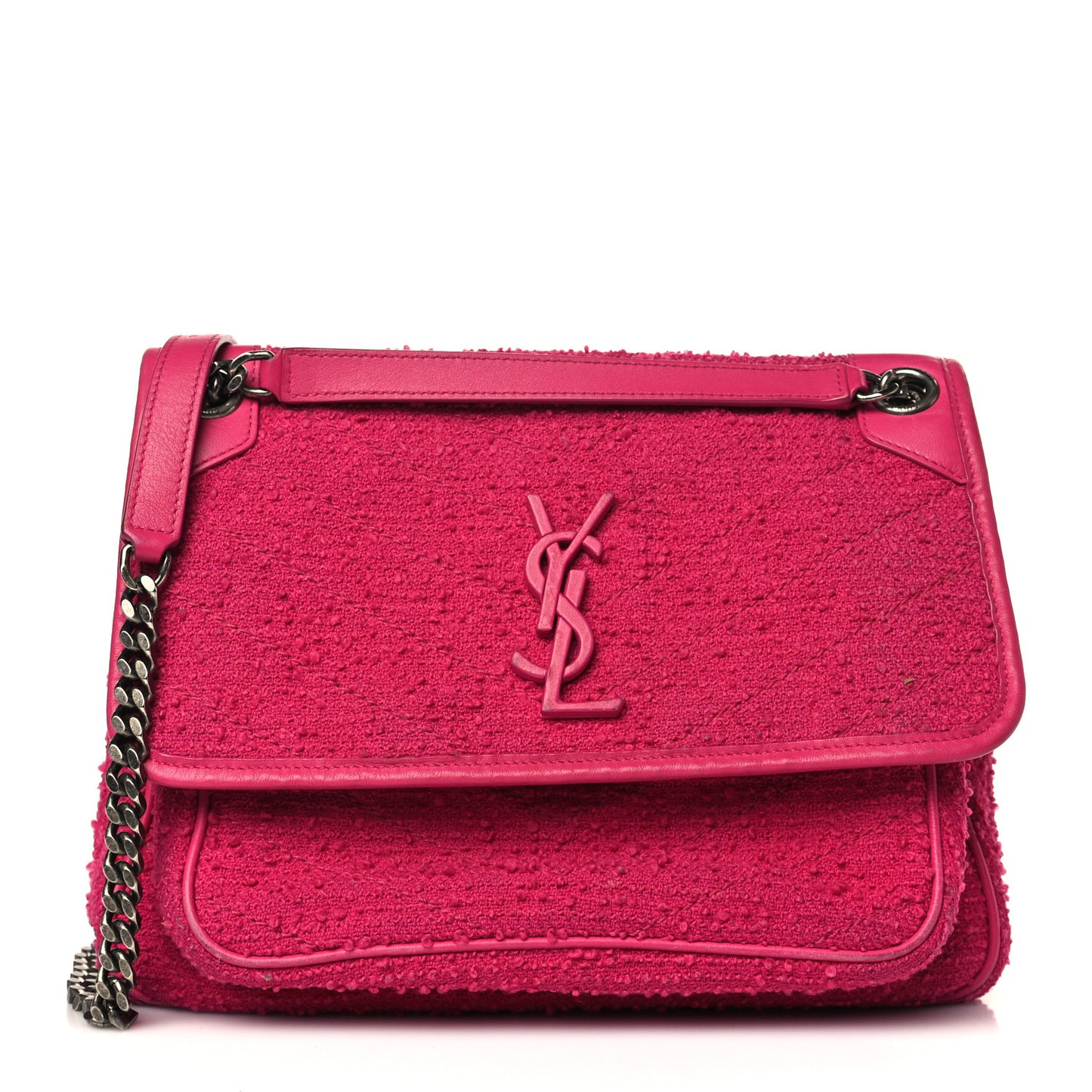Boucle Tweed Monogram Medium Niki Chain Satchel Pink