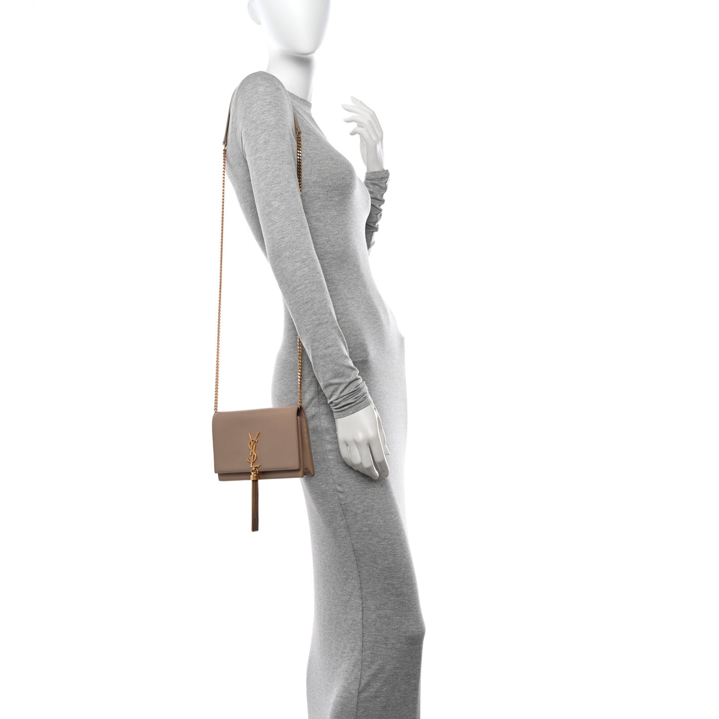 Smooth Calfskin Classic Monogram Kate Tassel Chain Wallet Nude Powder