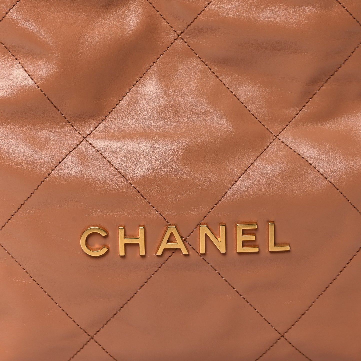 Shiny Calfskin Quilted Small Chanel 22 Camel