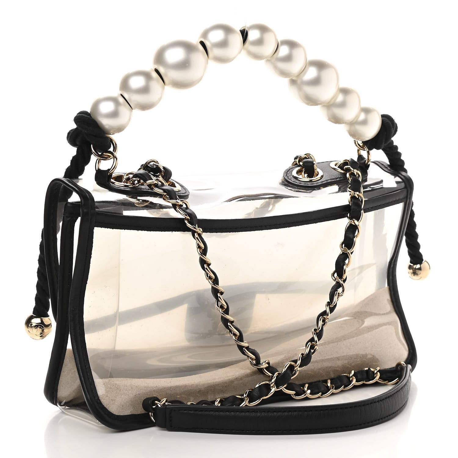 Chanel Lambskin PVC Sand By The Sea Flap With Pearl Strap Black 3 of 11