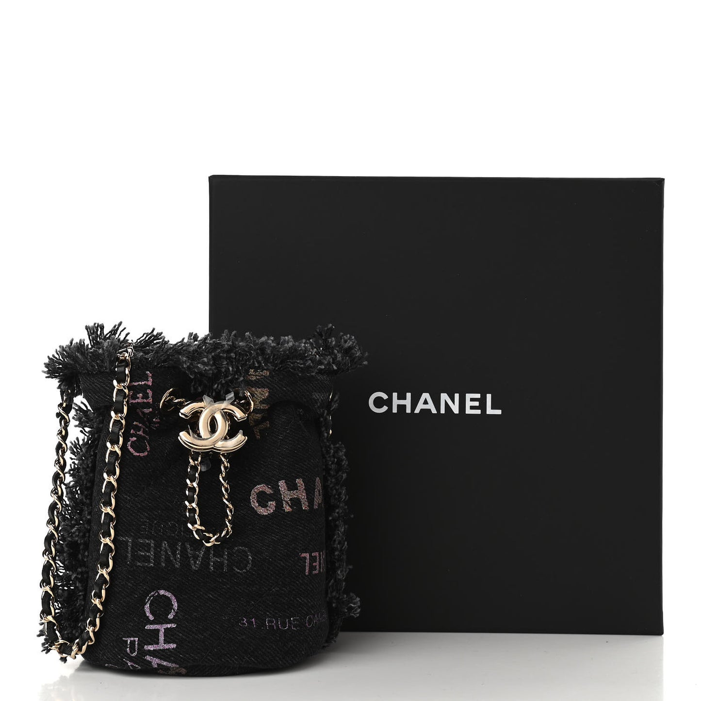 Denim Quilted Mood Mini Bucket With Chain Black Multicolor