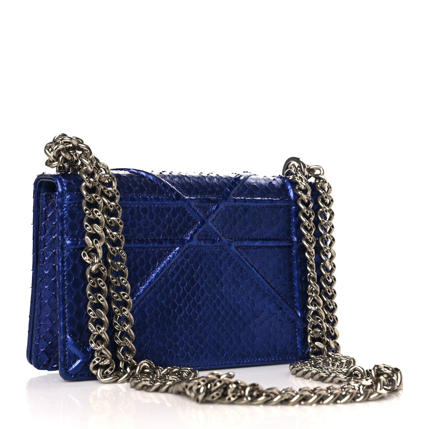 Metallic Snakeskin Small Diorama Flap Bag Blue