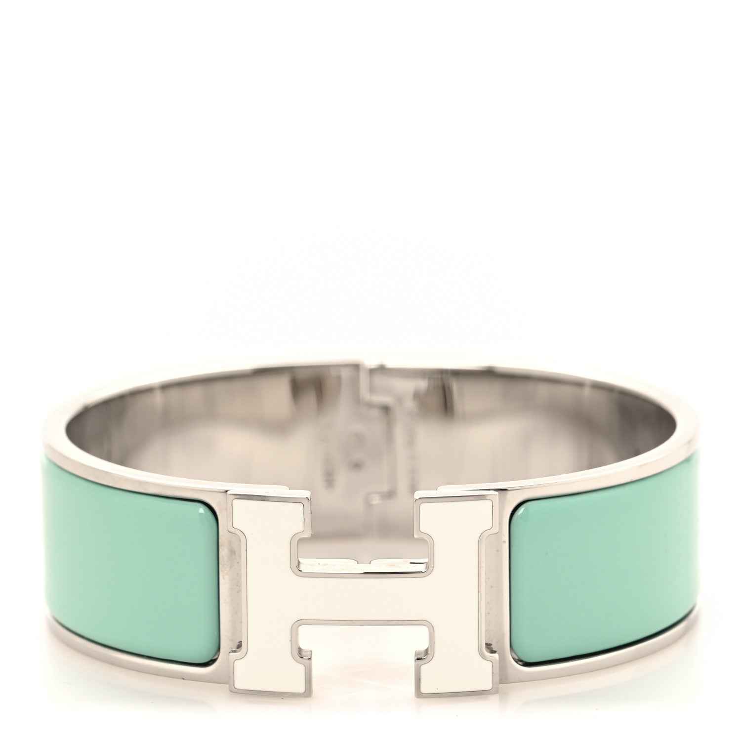 Hermes Enamel Wide Clic Clac H Bracelet GM Lagon White 1 of 5