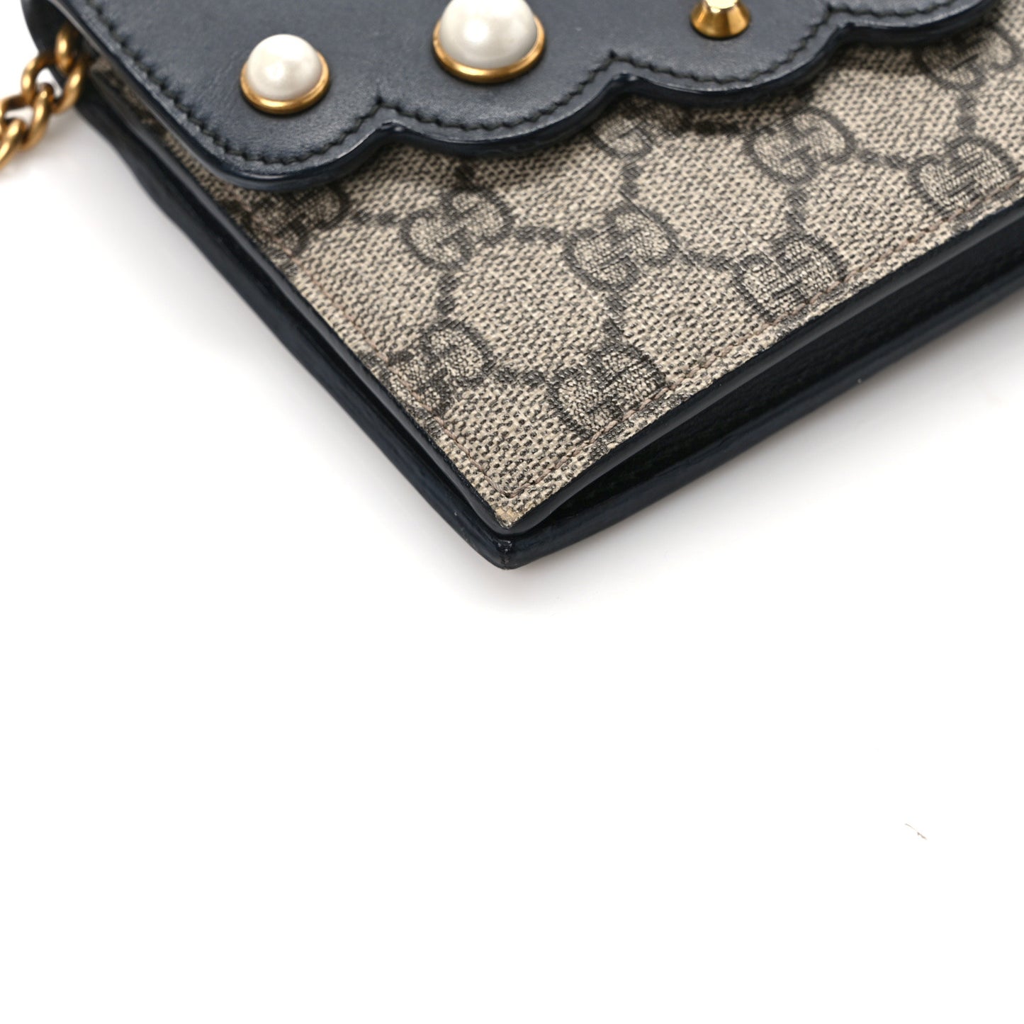 GG Supreme Monogram Mini Peony Pearly Wallet on Chain Black