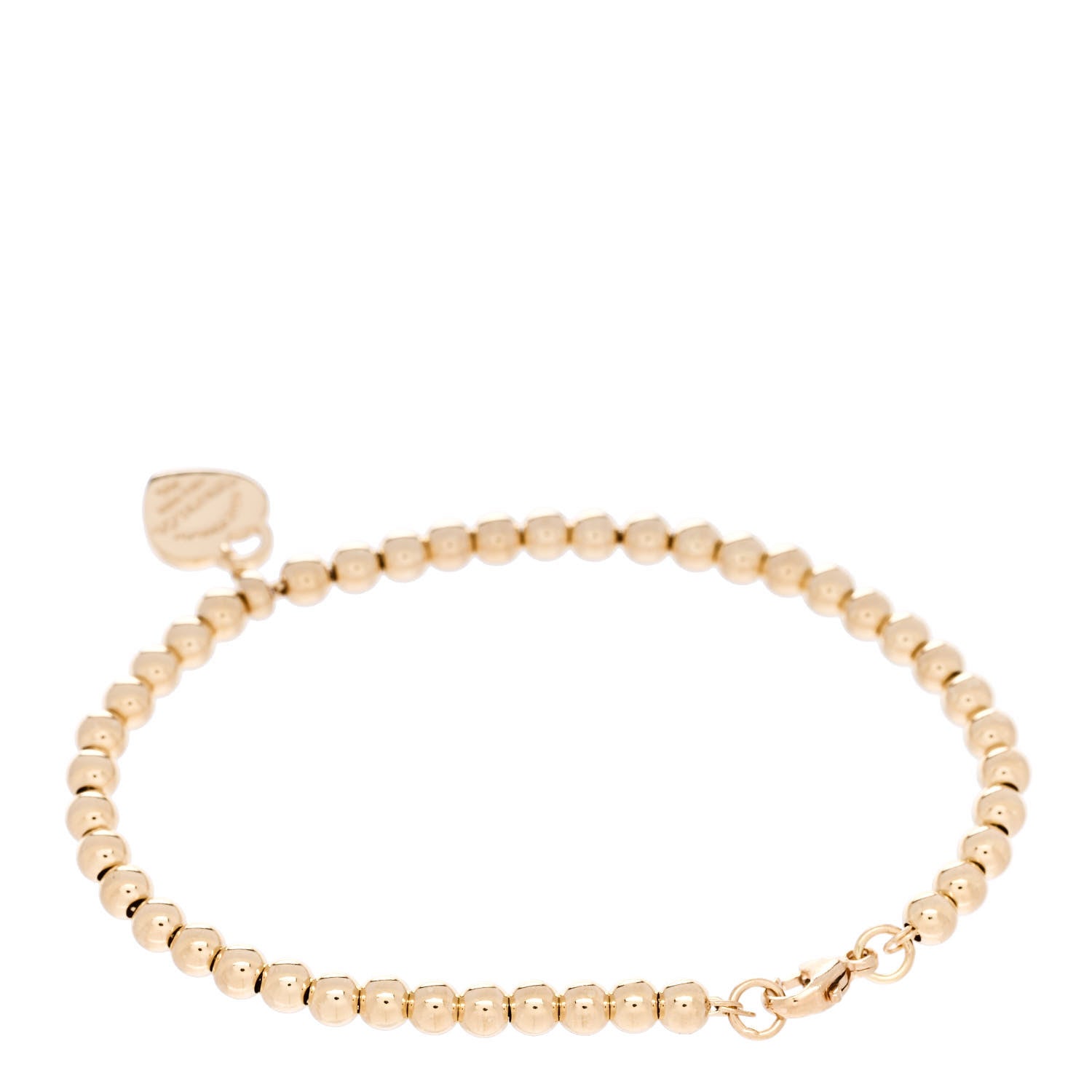 Tiffany 18K Yellow Gold 4mm Return To Tiffany Bead Heart Tag Bracelet 2 of 5