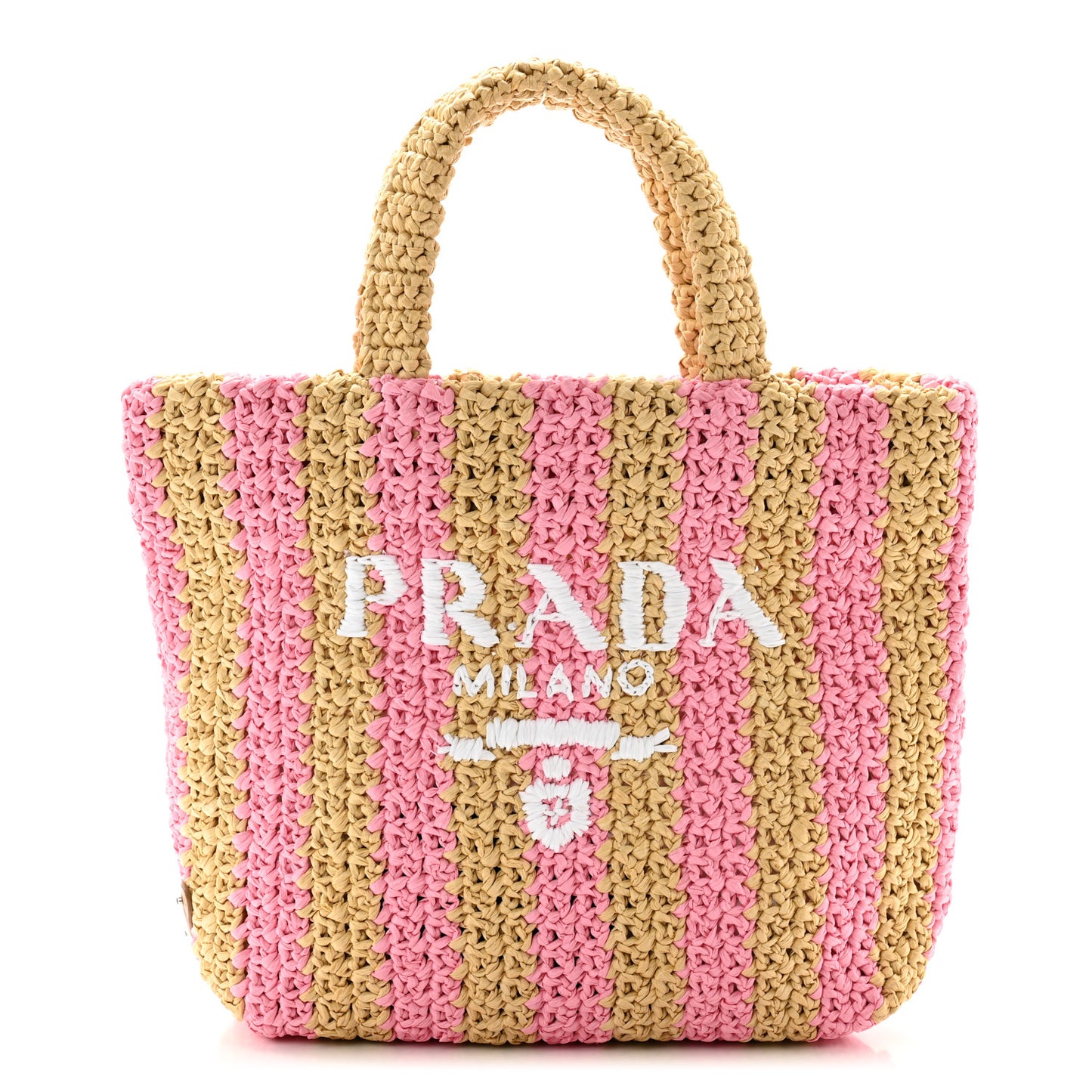 Yarn Raffia Effect Crochet Striped Small Logo Tote Naturale Petalo