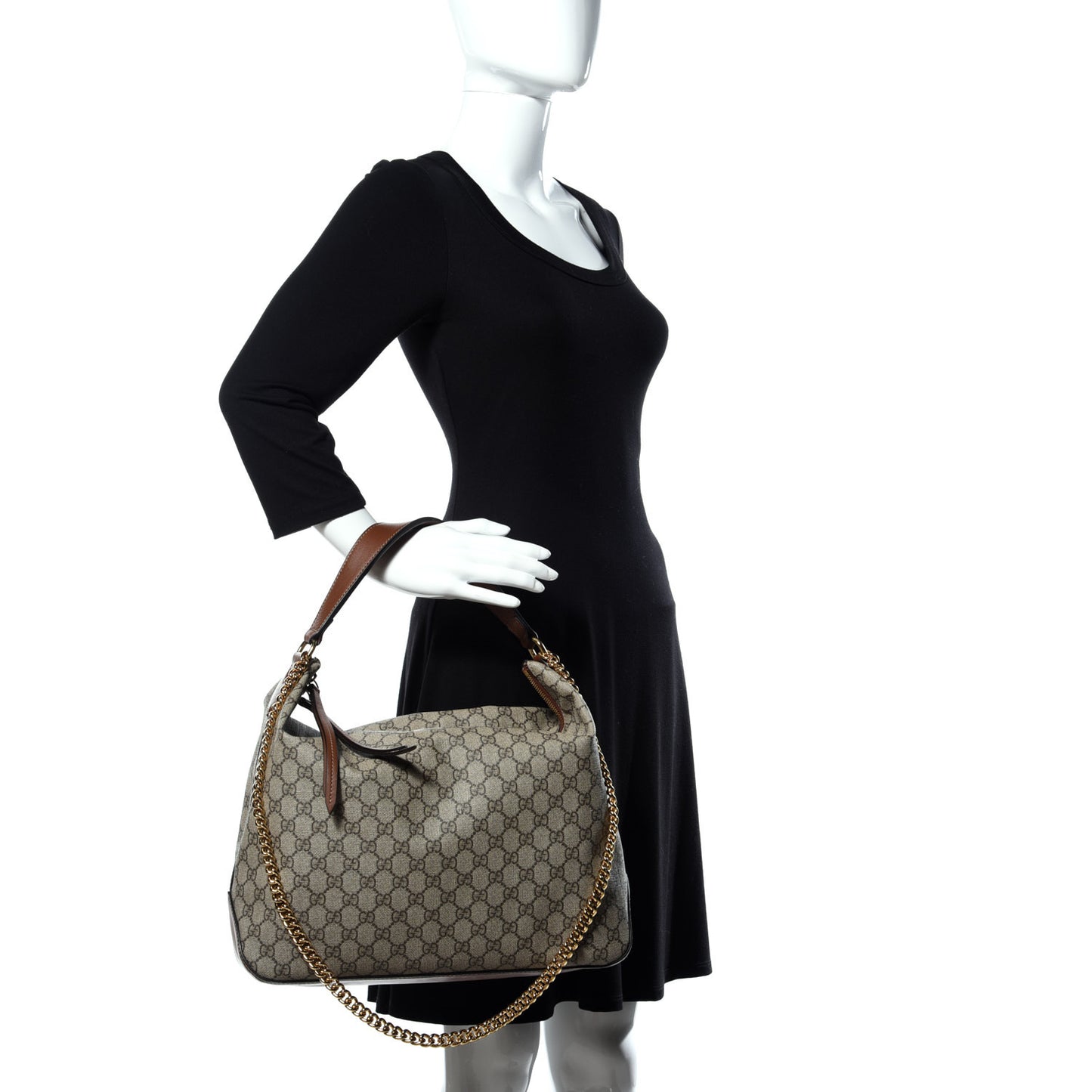 GG Supreme Monogram Large Linea A Hobo Light Brown