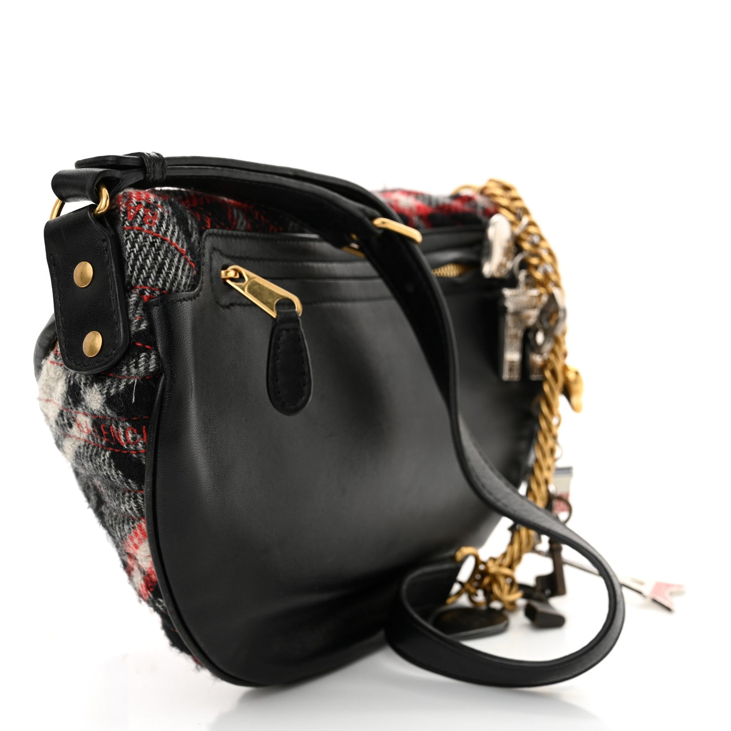Wool Plaid Diagonal Allover Logo Matelasse XS Souvenir Belt Bag Black White Red