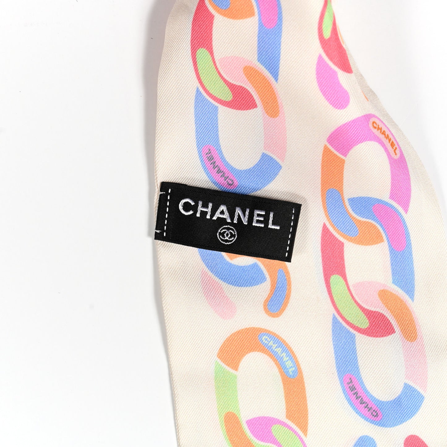 Silk CC Twilly Hair Tie White Multicolor