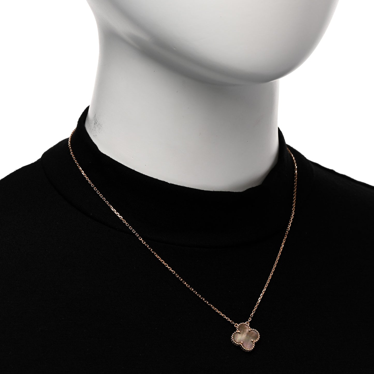 18K Rose Gold Gray Mother of Pearl Vintage Alhambra Pendant Necklace