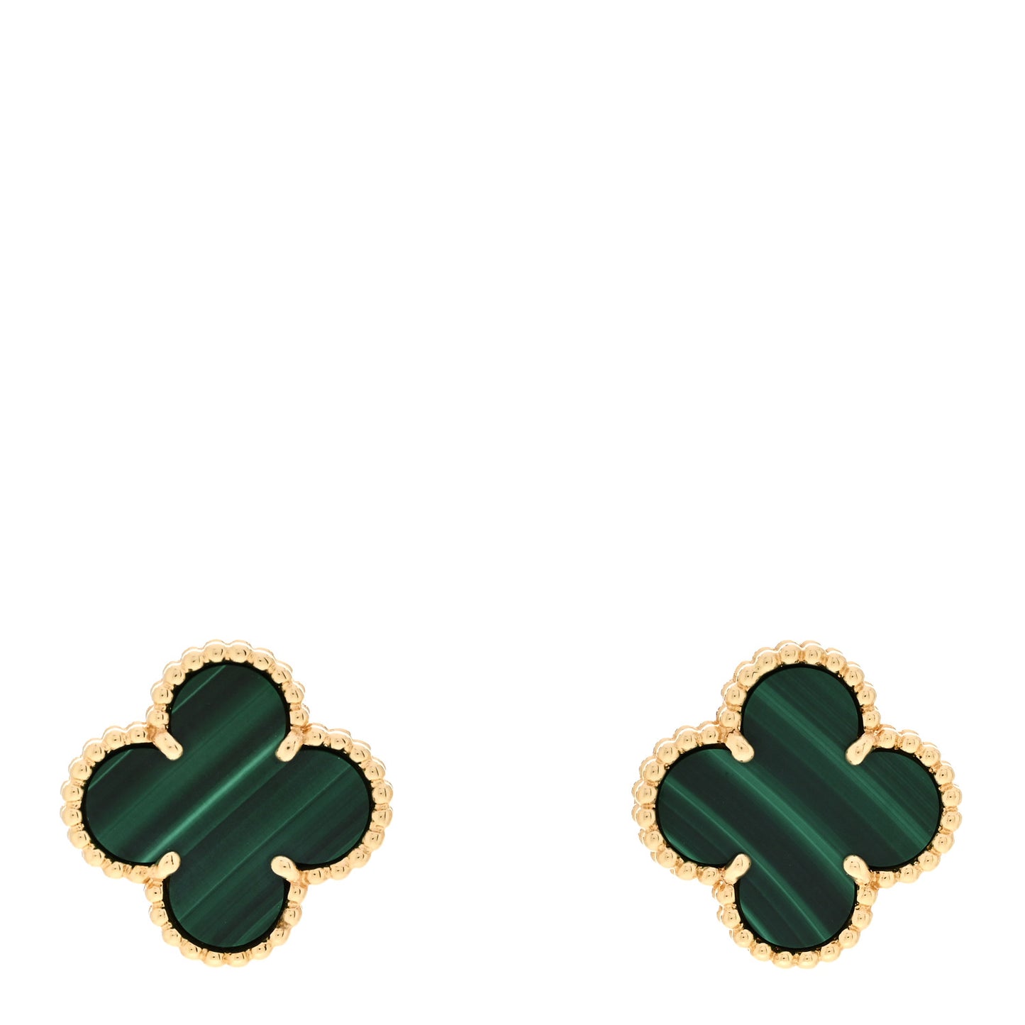 18K Yellow Gold Malachite Vintage Alhambra Earrings