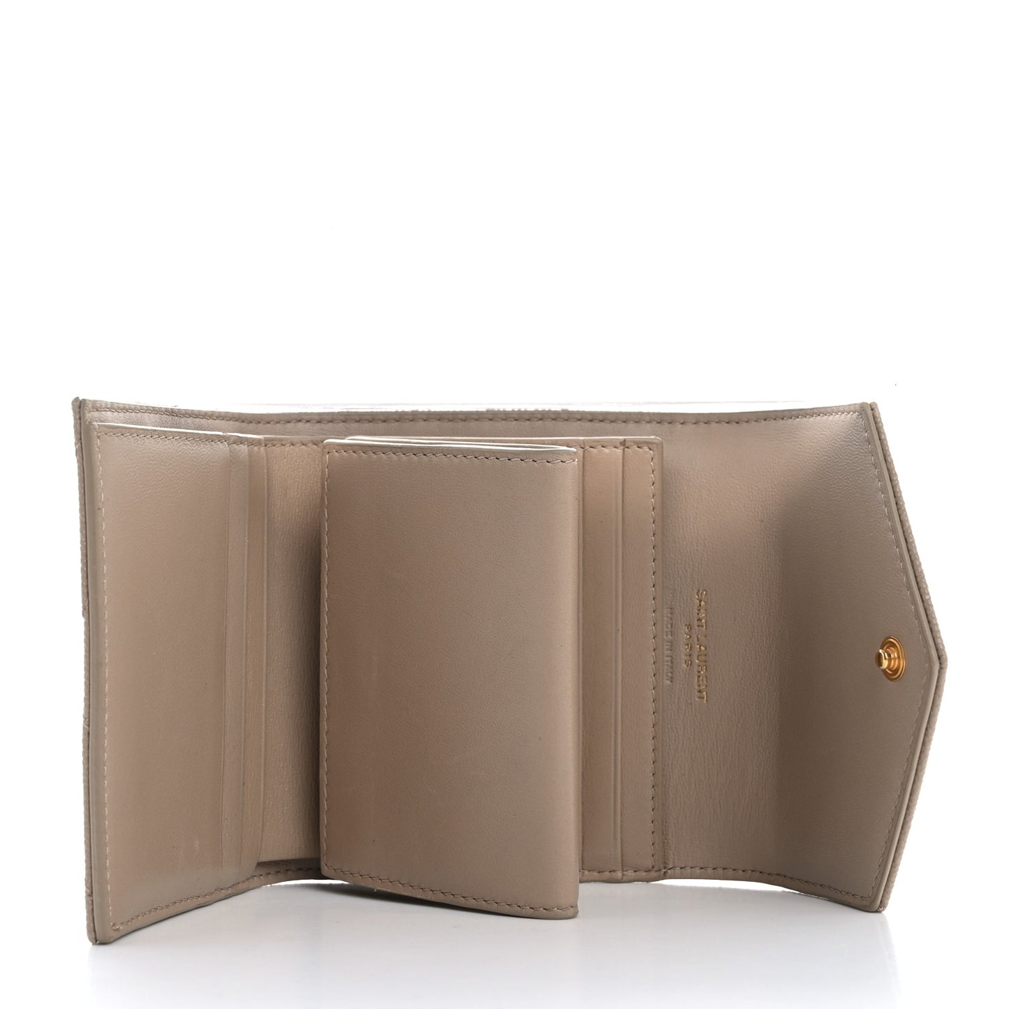 Grain De Poudre Matelasse Chevron Cassandre Monogram Compact Tri Fold Wallet Dark Beige