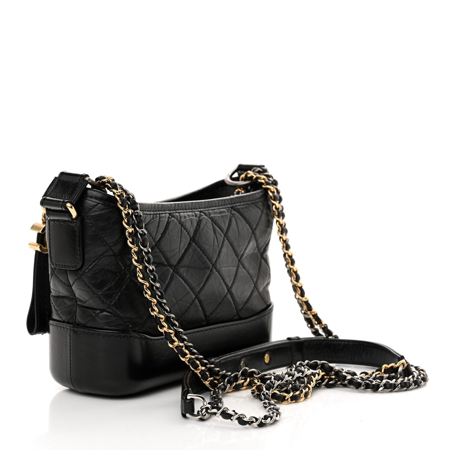Aged Calfskin Quilted Small Gabrielle Hobo Black
