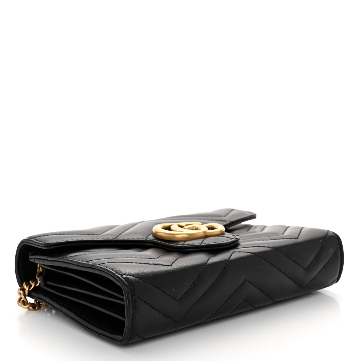 Gucci Calfskin Matelasse GG Marmont Chain Wallet Black 7 of 19