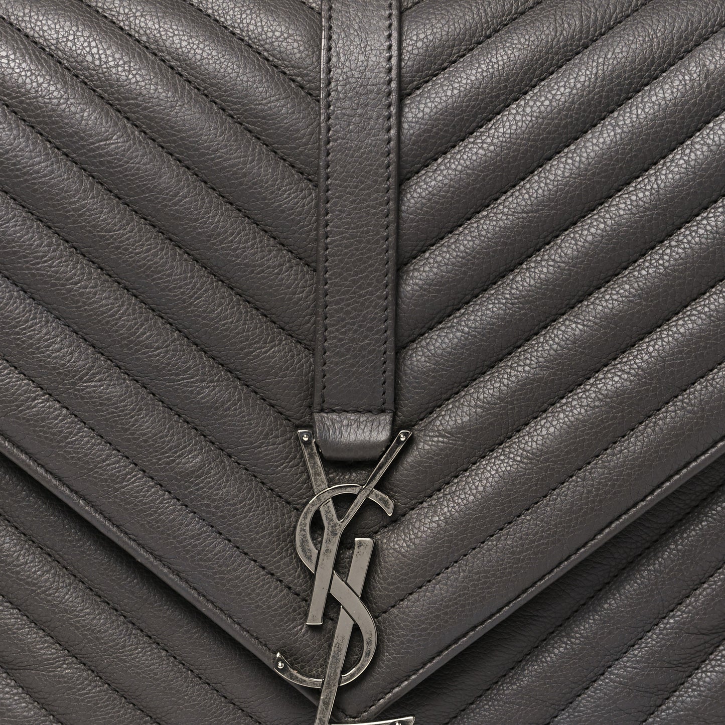 Sheepskin Matelasse Chevron Monogram Large College Satchel Dark Anthracite