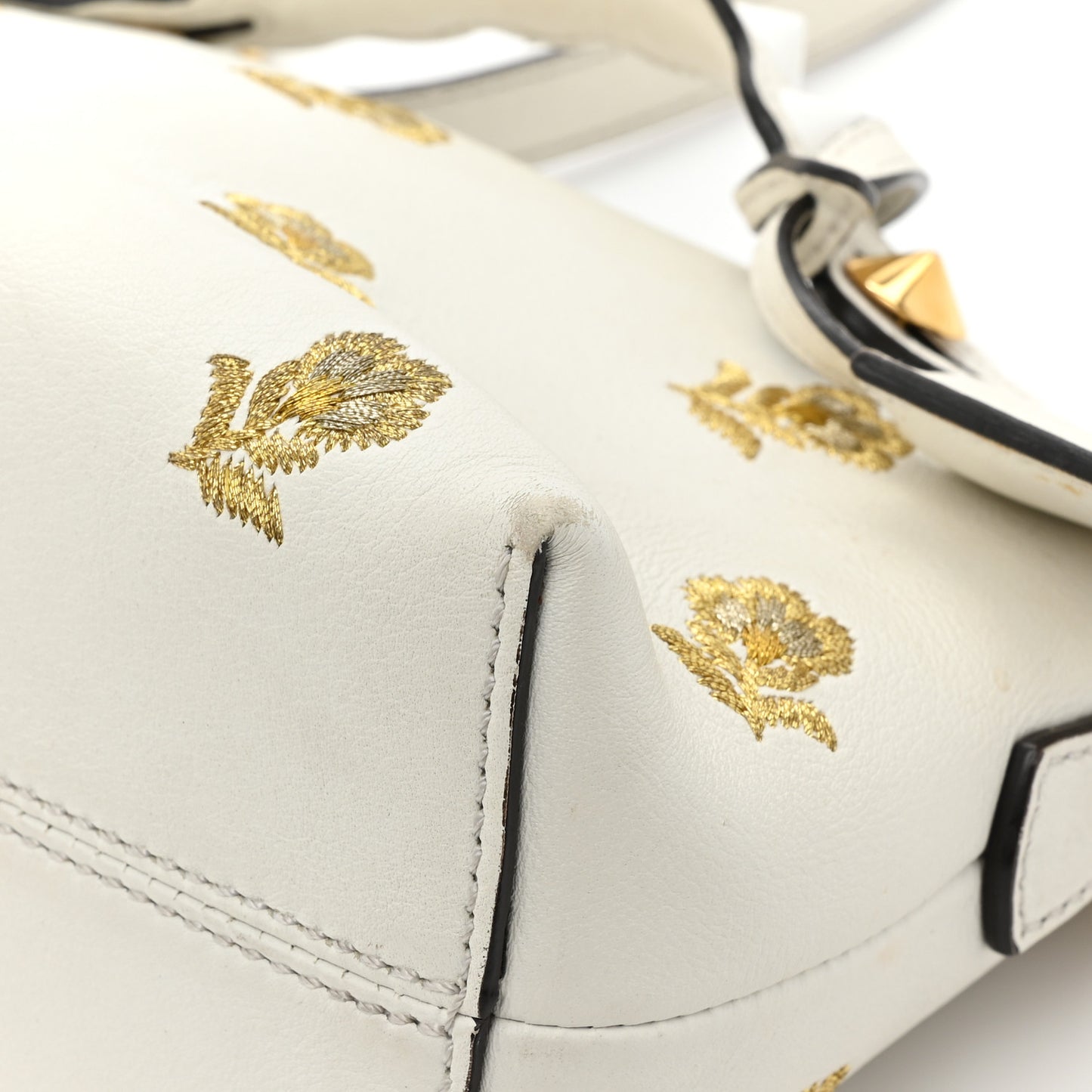 Vitello Dolce Lurex Floral Embroidered Studded Mini By The Way Boston Bag White