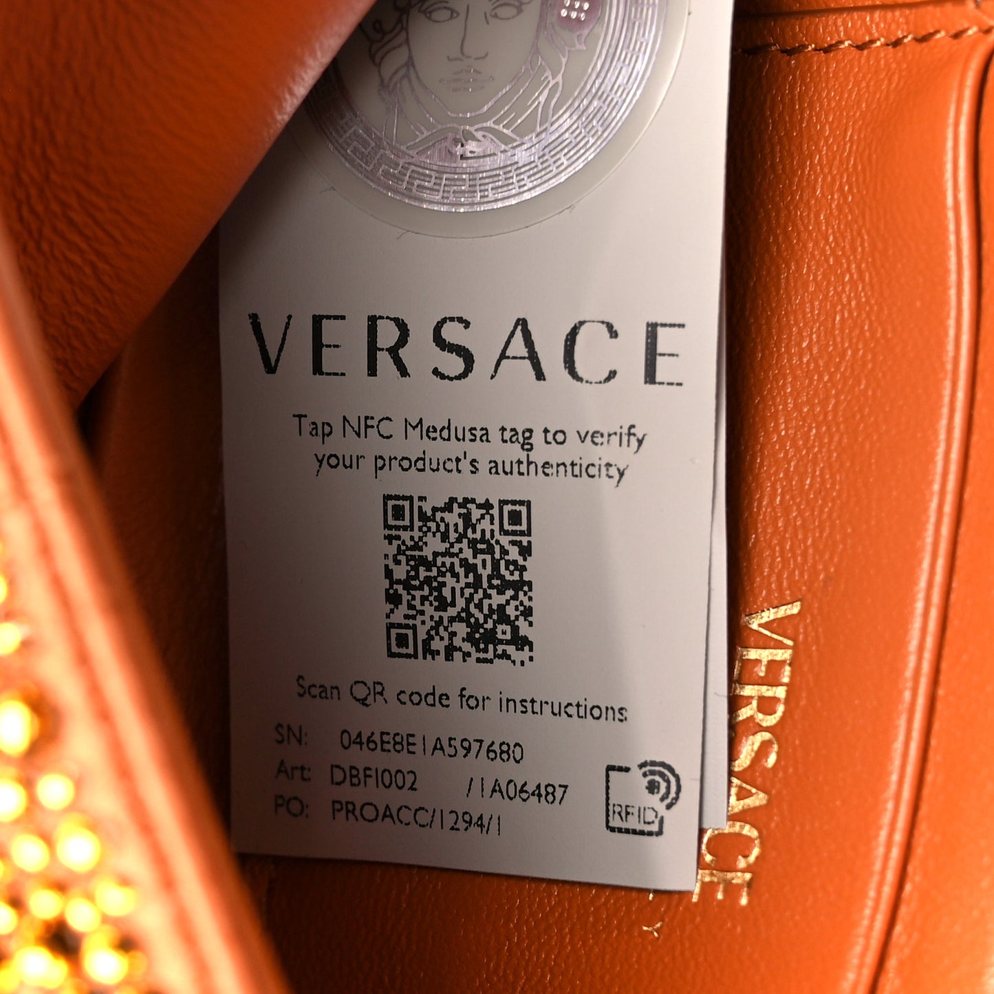Satin Crystal Virtus Chain Clutch Orange