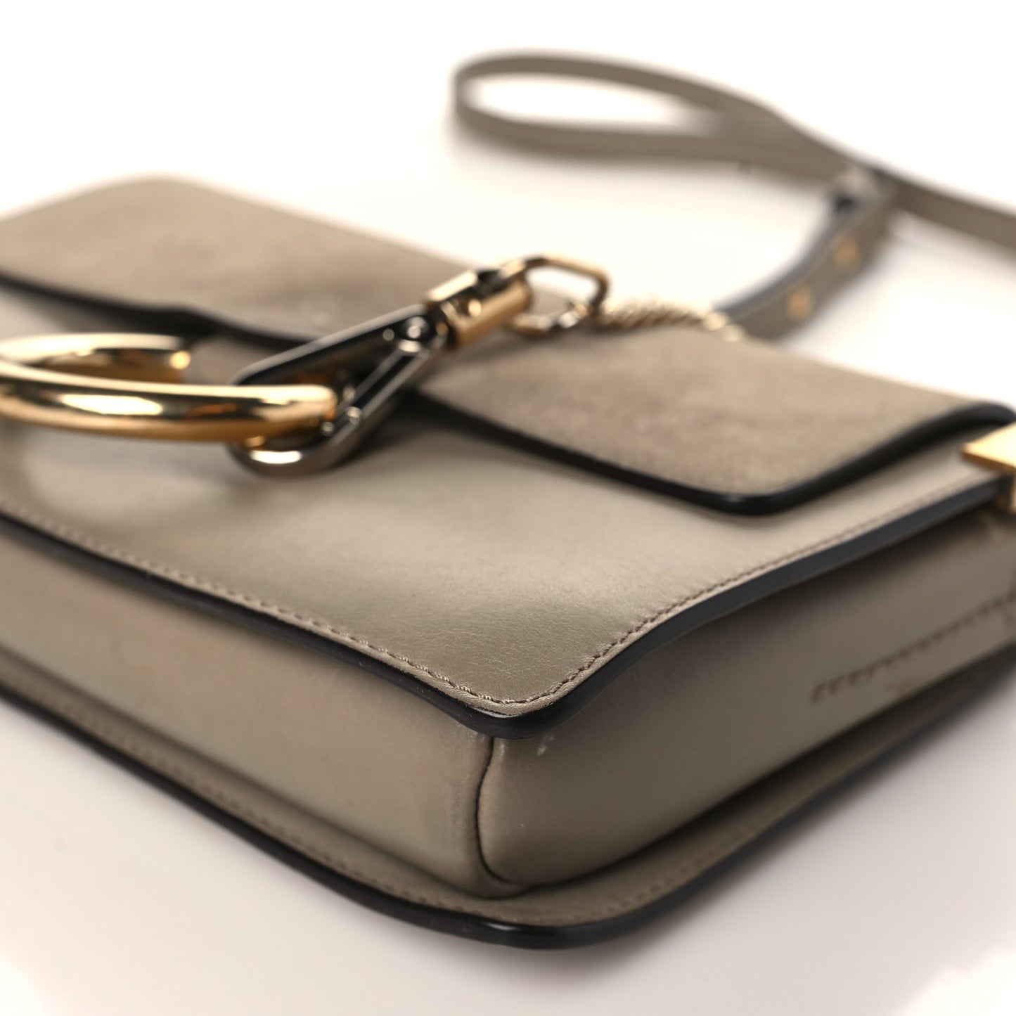 Suede Calfskin Small Faye Shoulder Bag Motty Grey